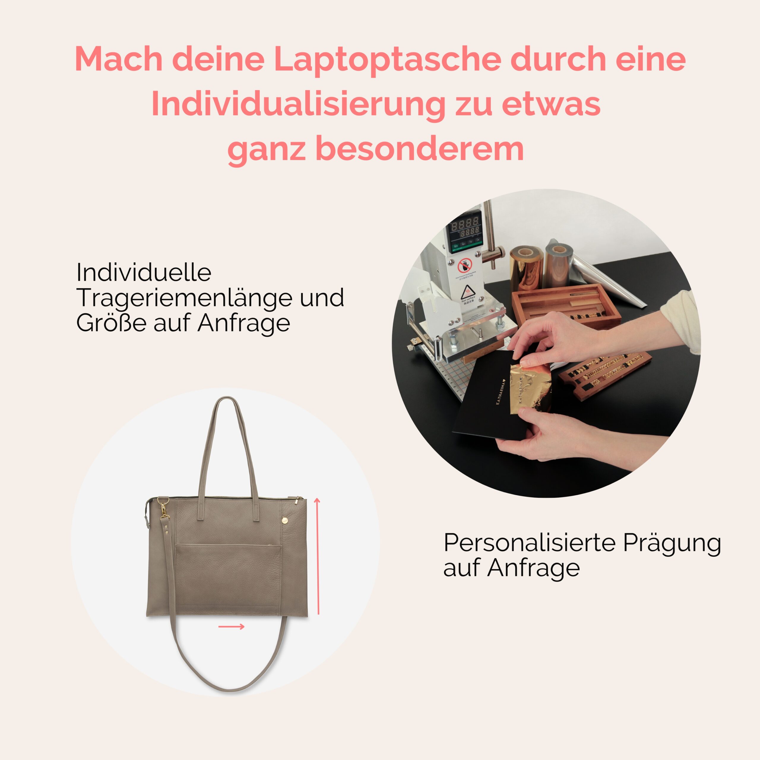 Laptoptasche aus Leder Jeanne in taupe