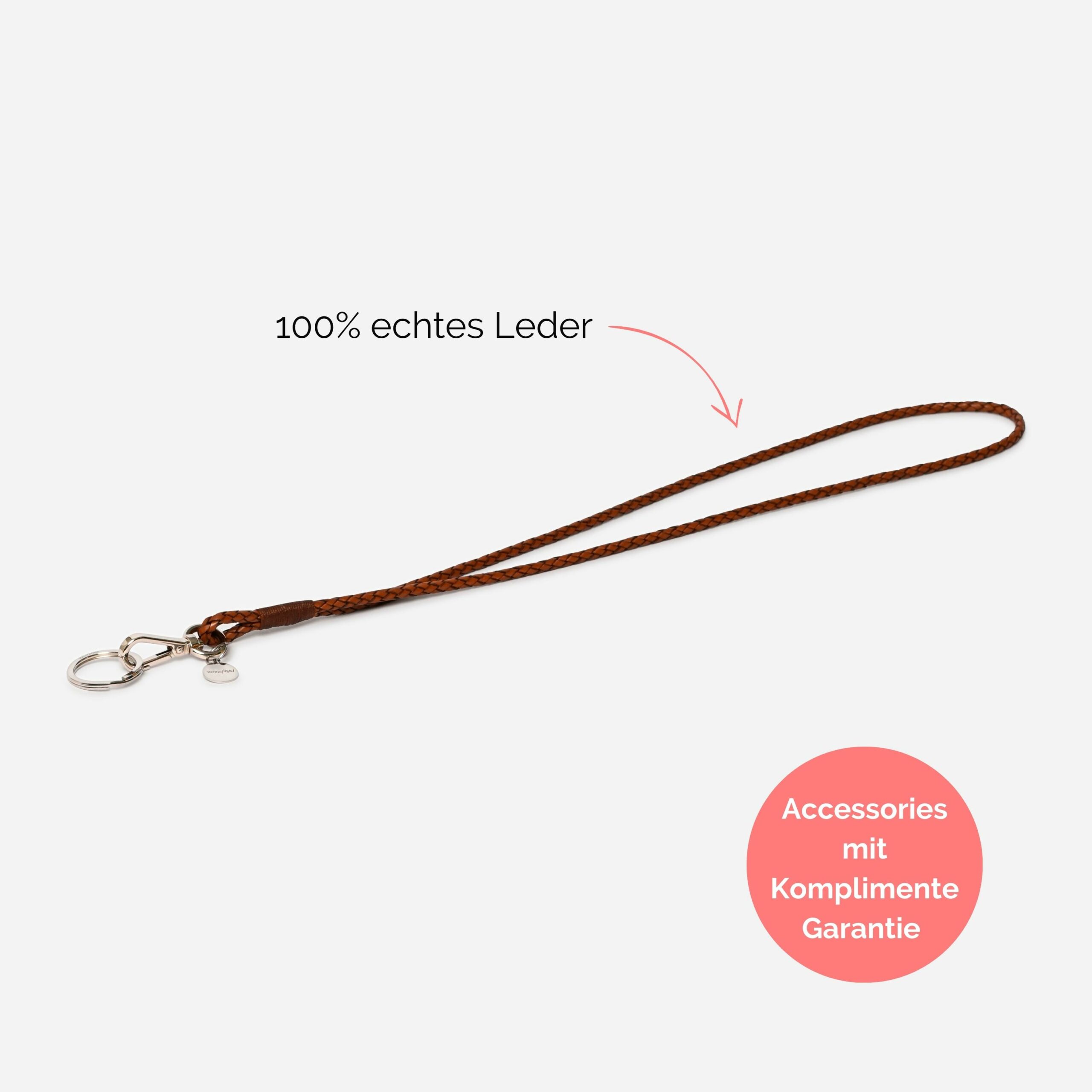 Luisa Schlüsselanhänger aus geflochtenem Leder Lapàporter in cognac