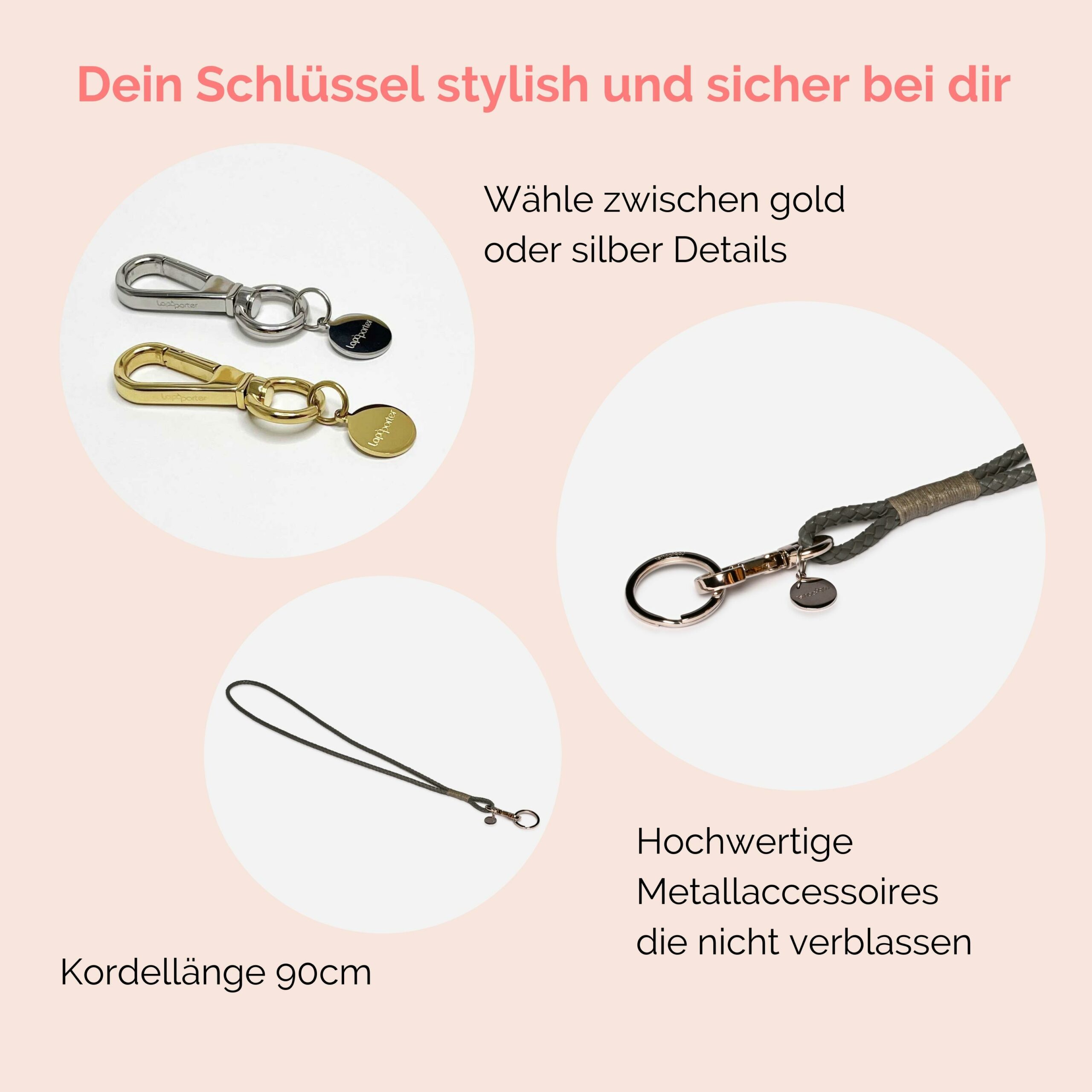 Luisa Schlüsselanhänger aus geflochtenem Leder Lapàporter in grau