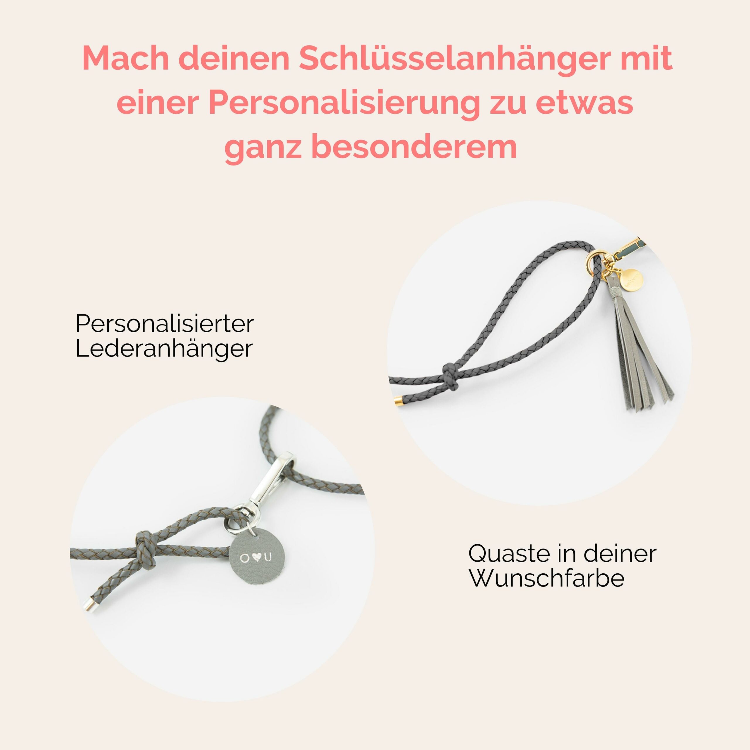 Luisa Schlüsselanhänger aus geflochtenem Leder Lapàporter in grau