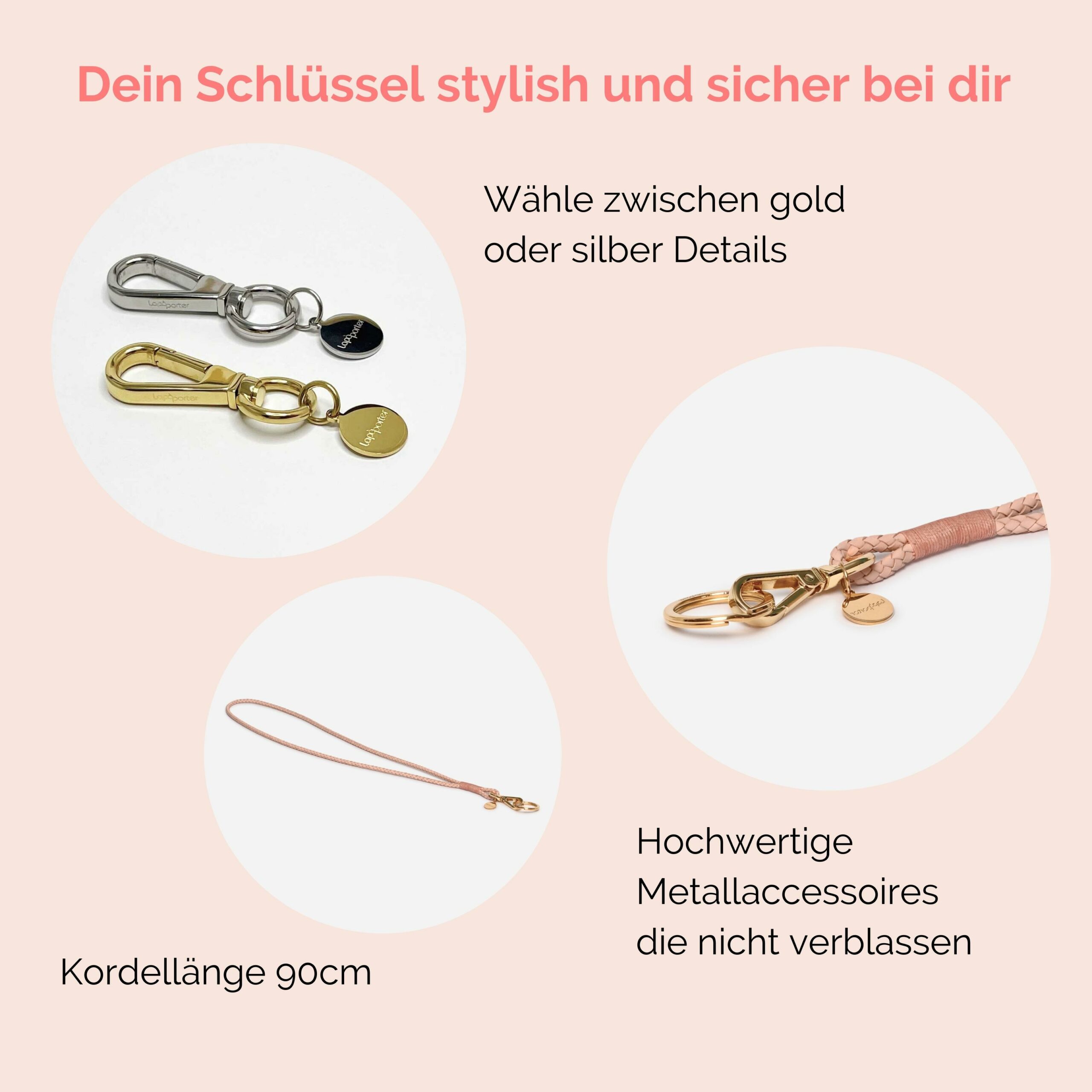 Luisa Schlüsselanhänger aus geflochtenem Leder Lapàporter in rosé