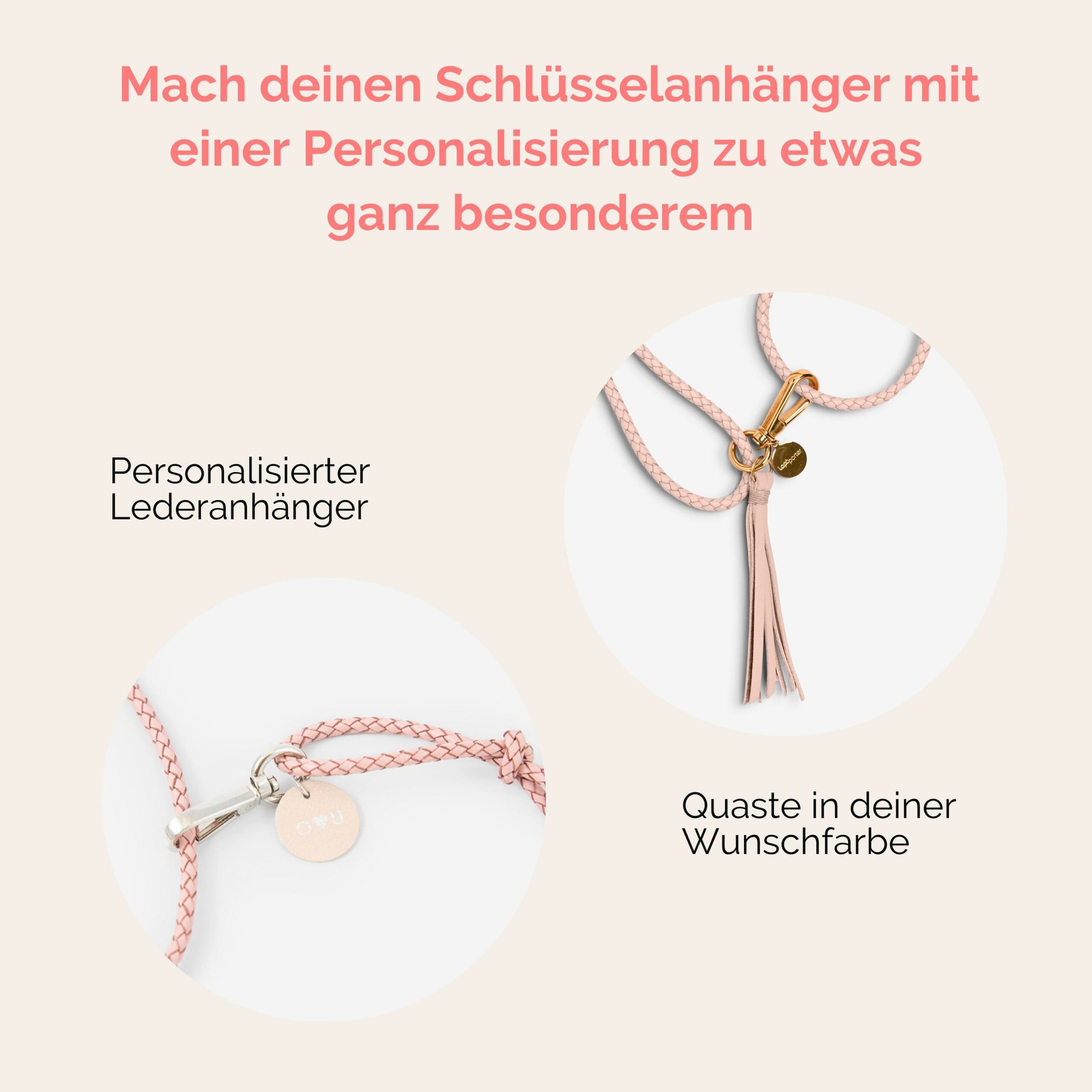 Luisa Schlüsselanhänger aus geflochtenem Leder Lapàporter in rosé