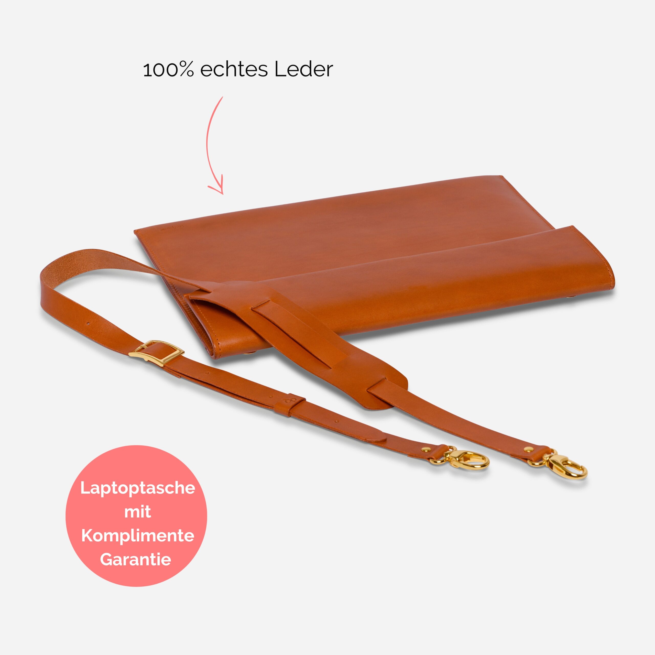 Laptoptasche Leder mit Henkel in cognac