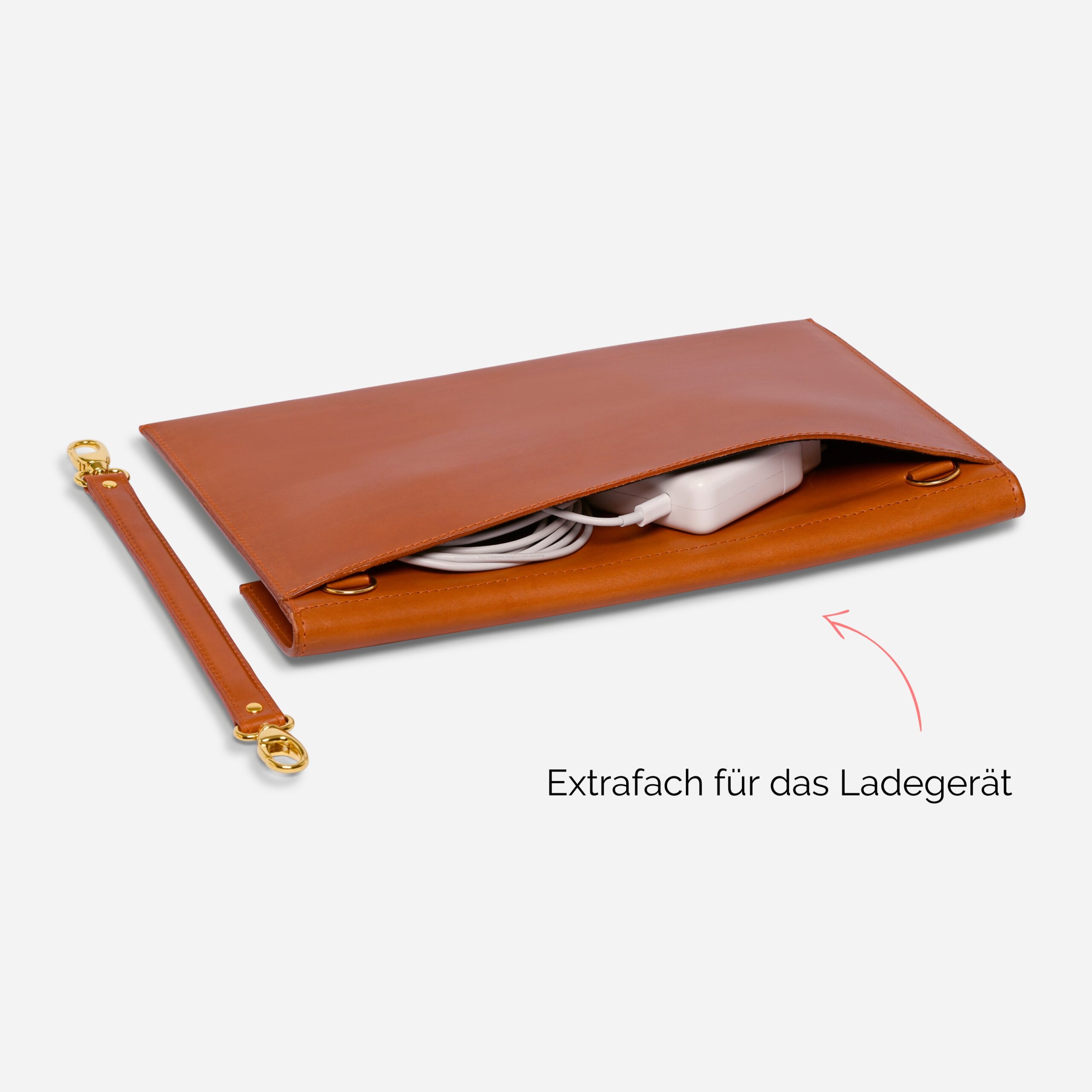 Laptoptasche Leder mit Henkel in cognac
