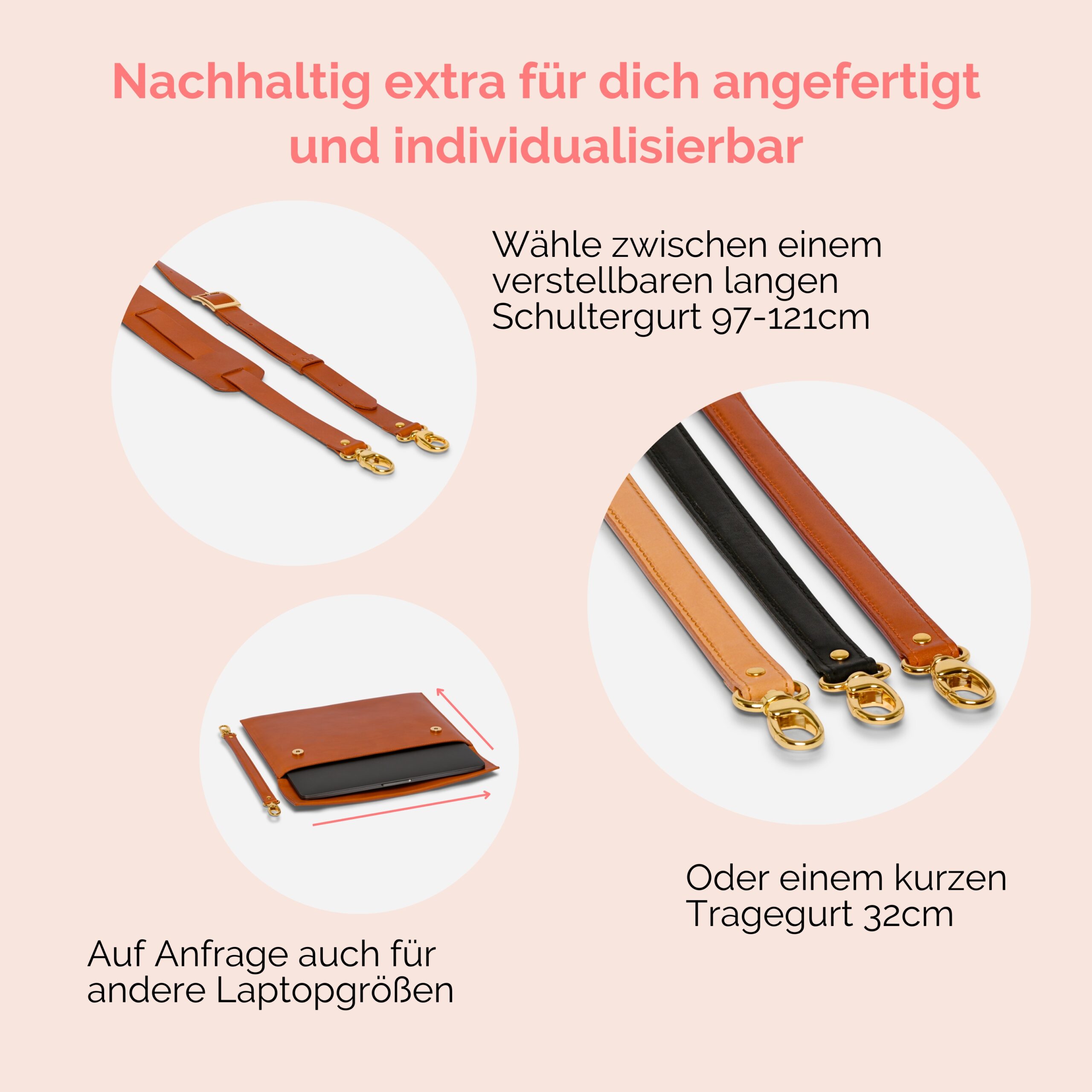 Laptoptasche Leder mit Henkel in cognac