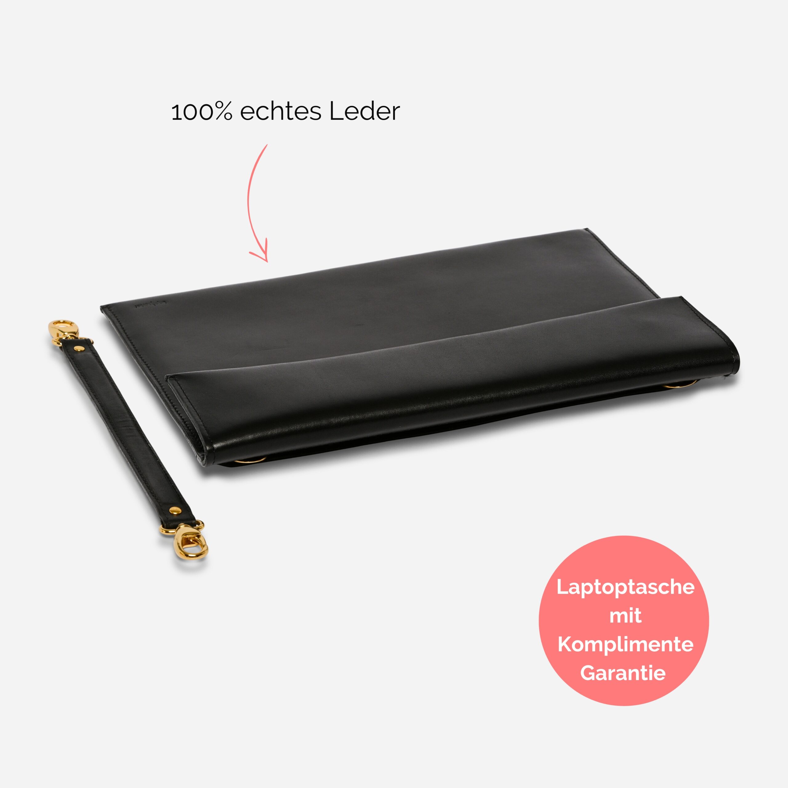 Laptoptasche Leder mit Henkel in schwarz