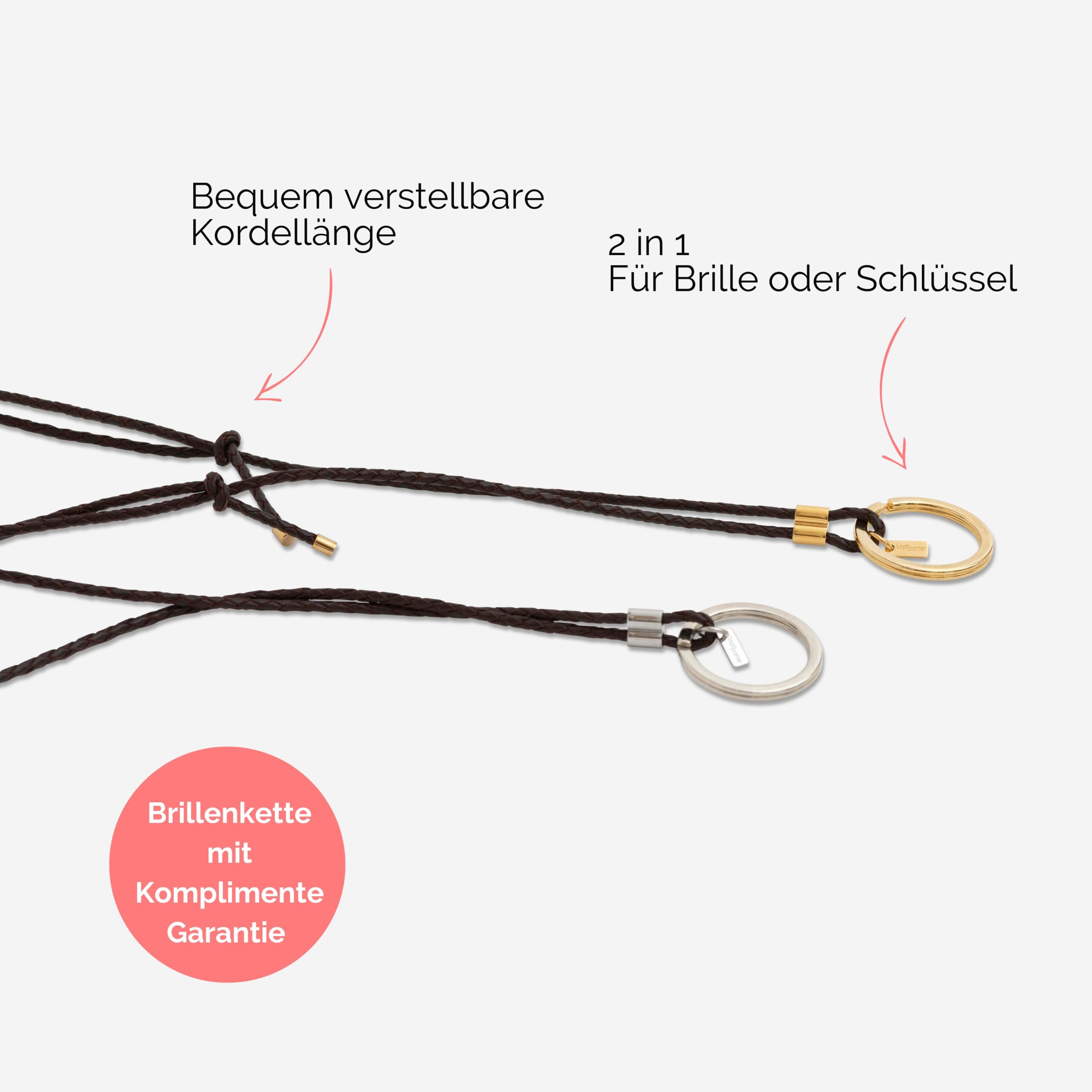 Mary Brillenkette aus echtem Leder mit Ring für Brille oder Schlüssel Lapàporter in braun