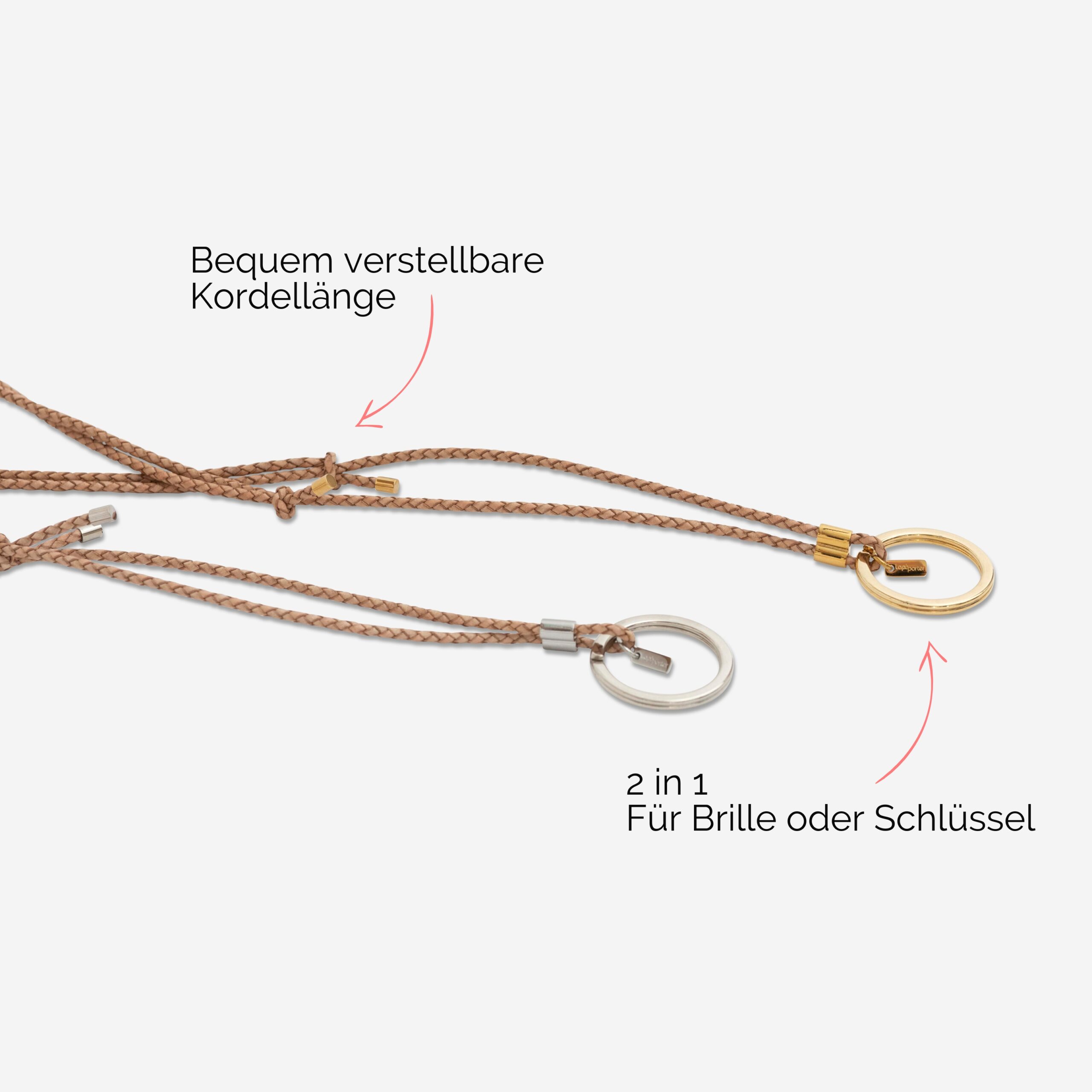 Mary Brillenkette aus echtem Leder mit Ring für Brille oder Schlüssel Lapàporter in natur