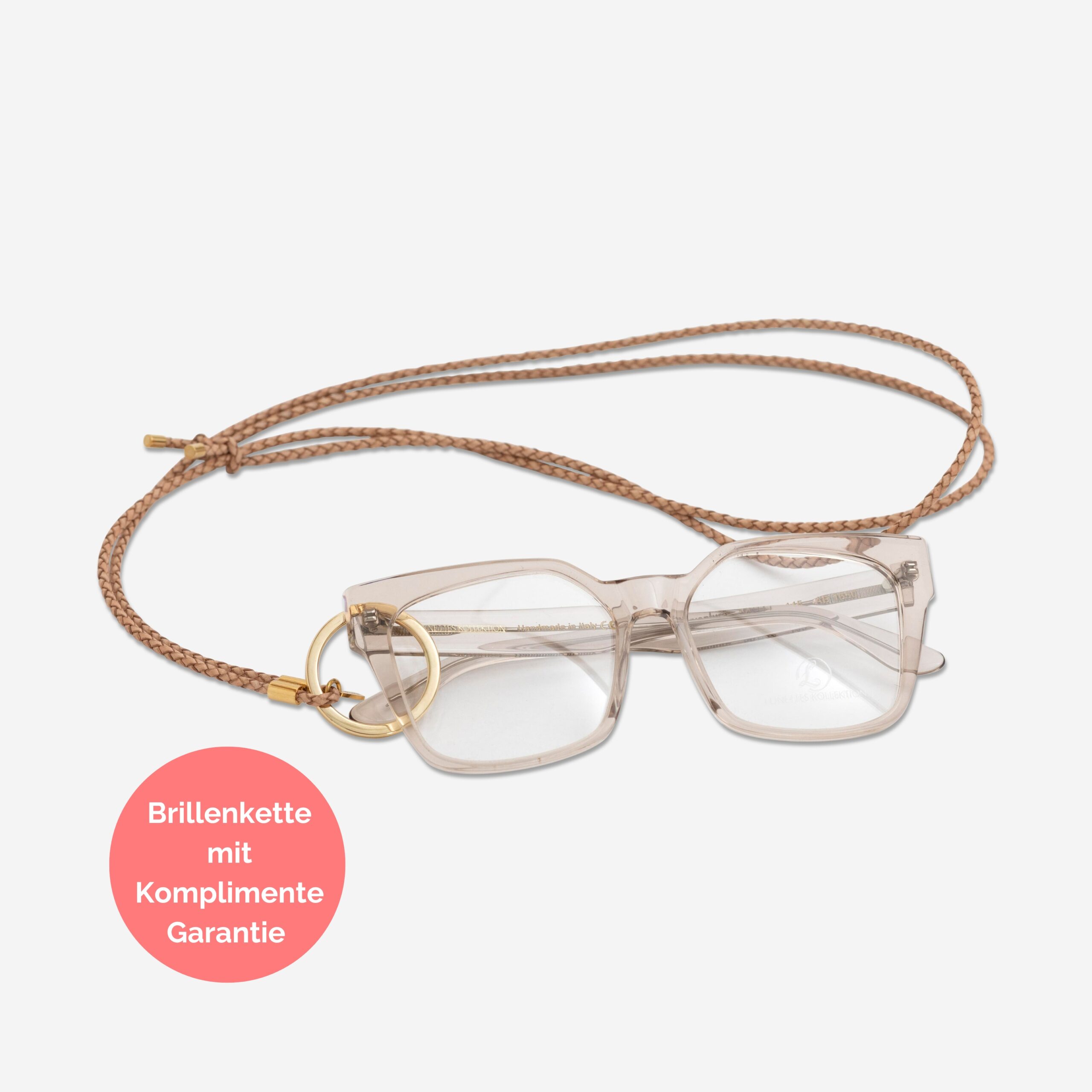 Mary Brillenkette aus echtem Leder mit Ring für Brille oder Schlüssel Lapàporter in natur