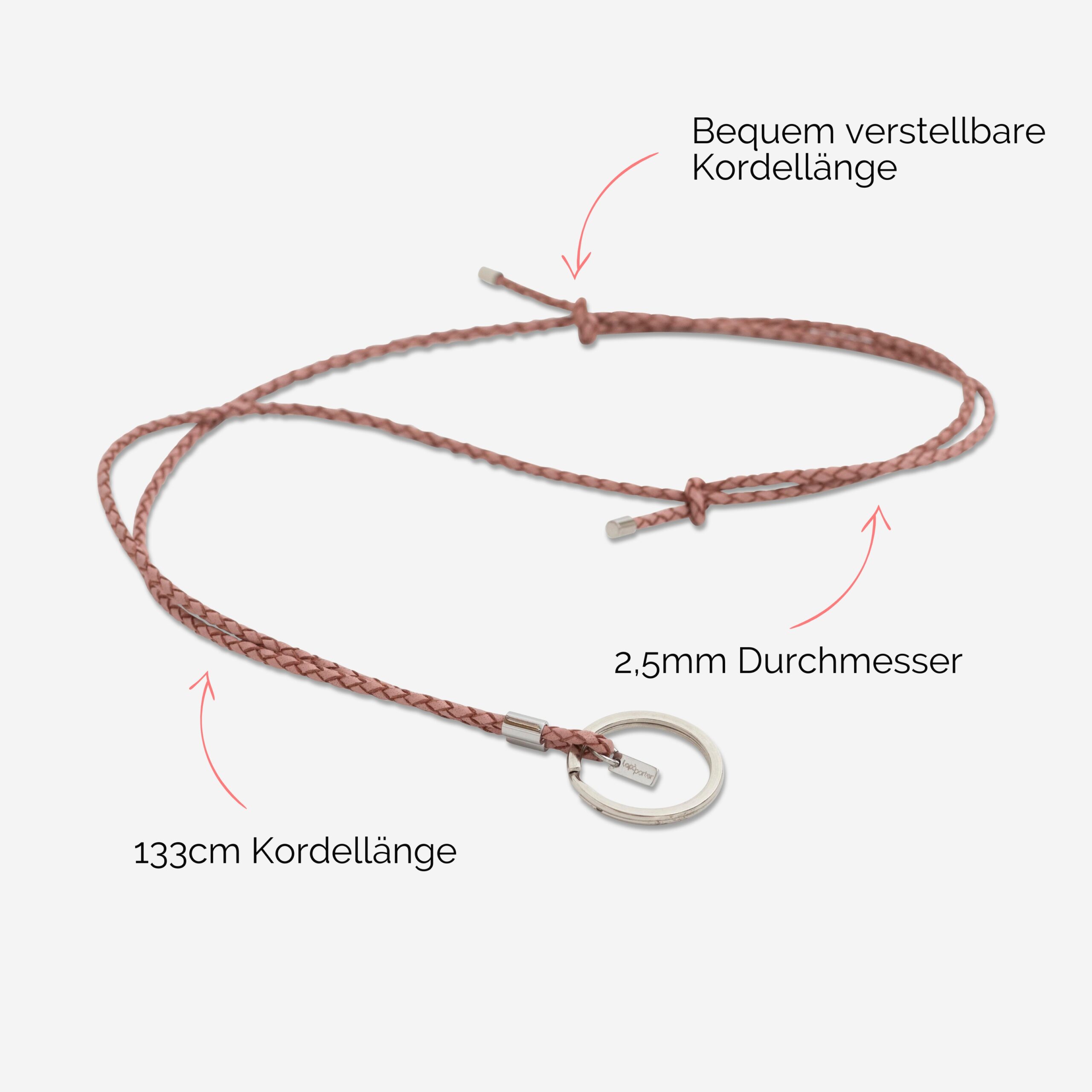 Mary Brillenkette aus echtem Leder mit Ring für Brille oder Schlüssel Lapàporter in rosé