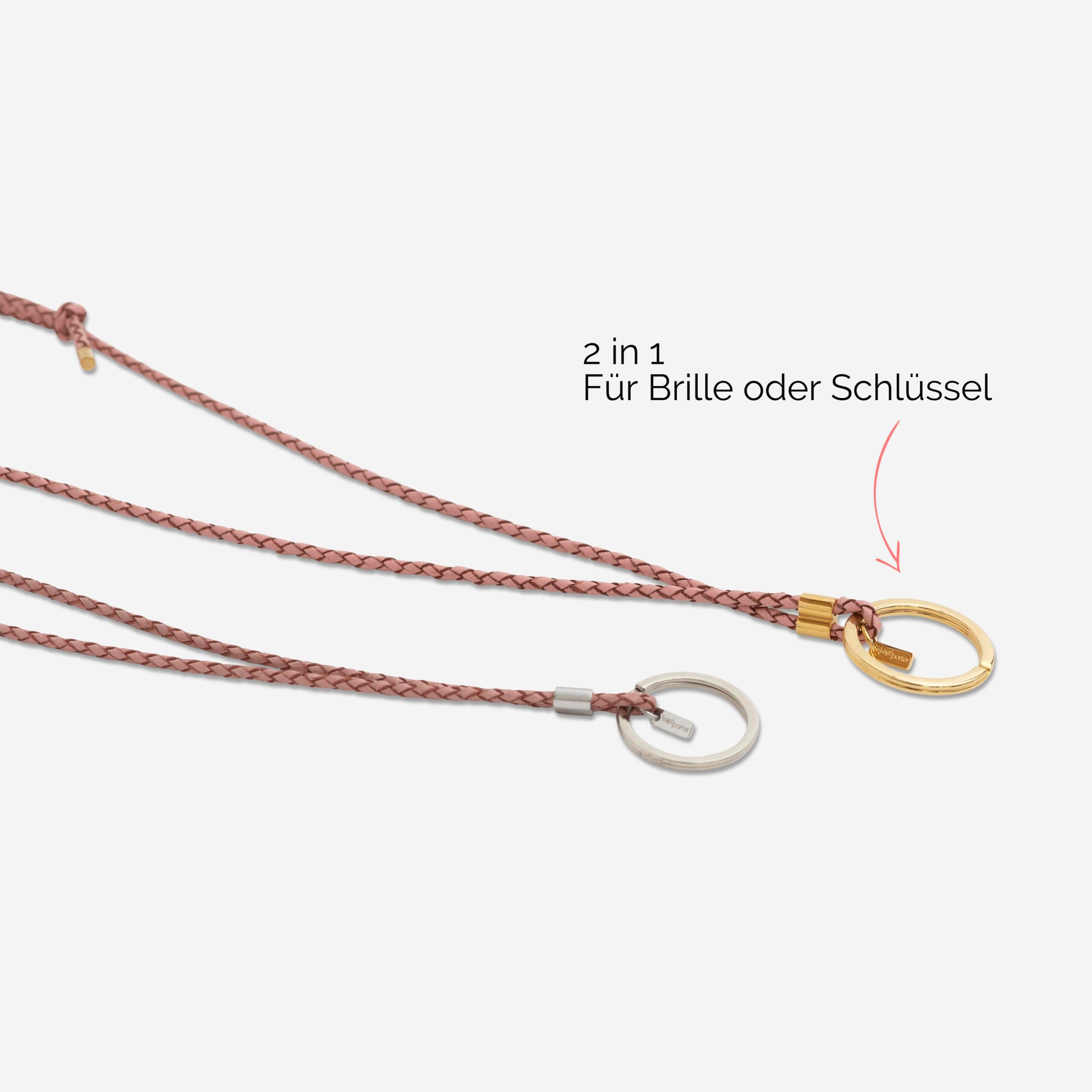 Mary Brillenkette aus echtem Leder mit Ring für Brille oder Schlüssel Lapàporter in rosé