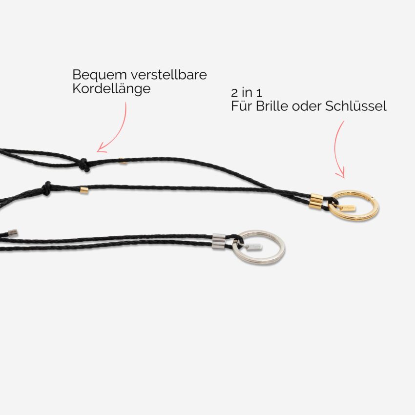 Mary Brillenkette aus echtem Leder mit Ring für Brille oder Schlüssel Lapàporter in schwarz