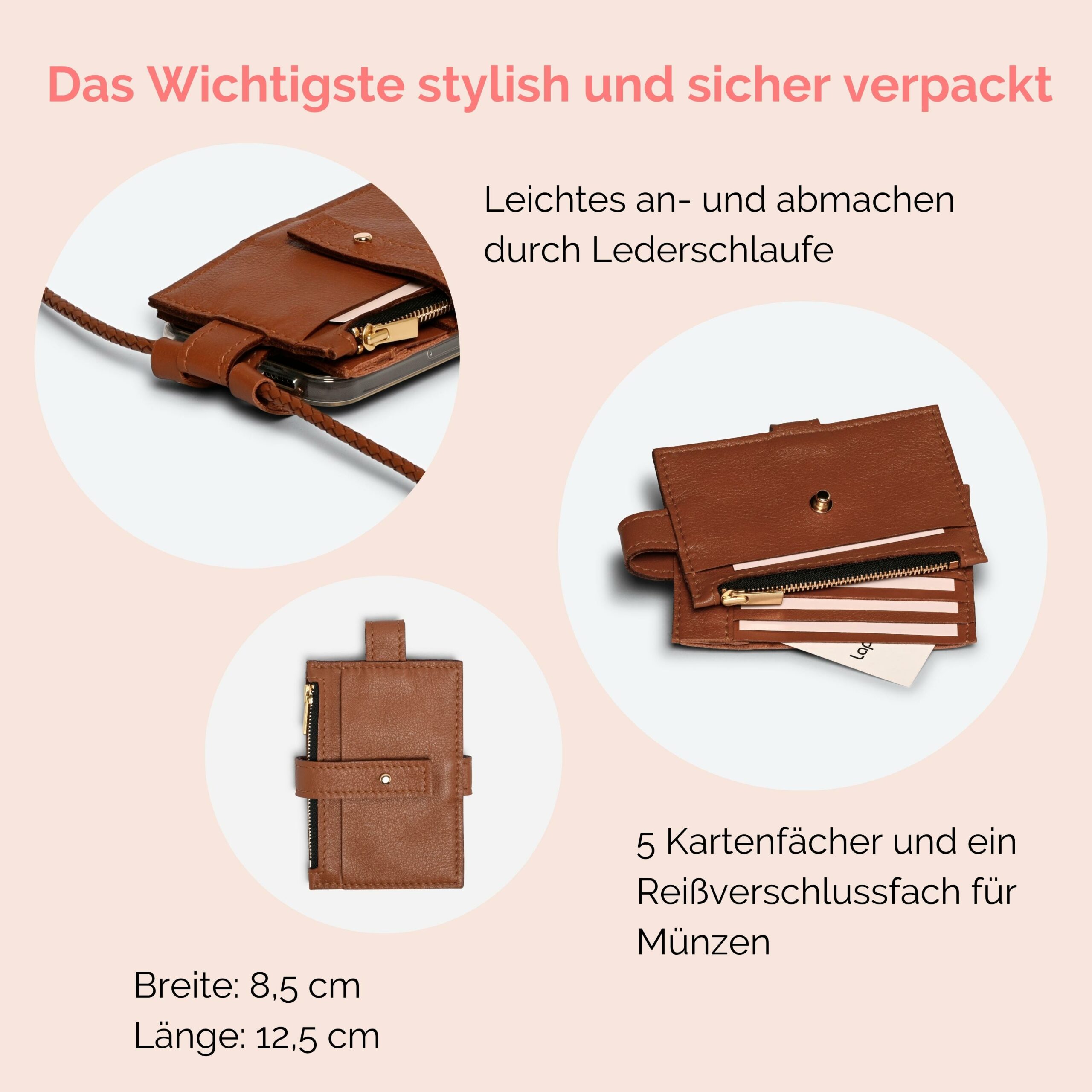 Anna Portemonnaie zum anhängen Lapàporter in cognac