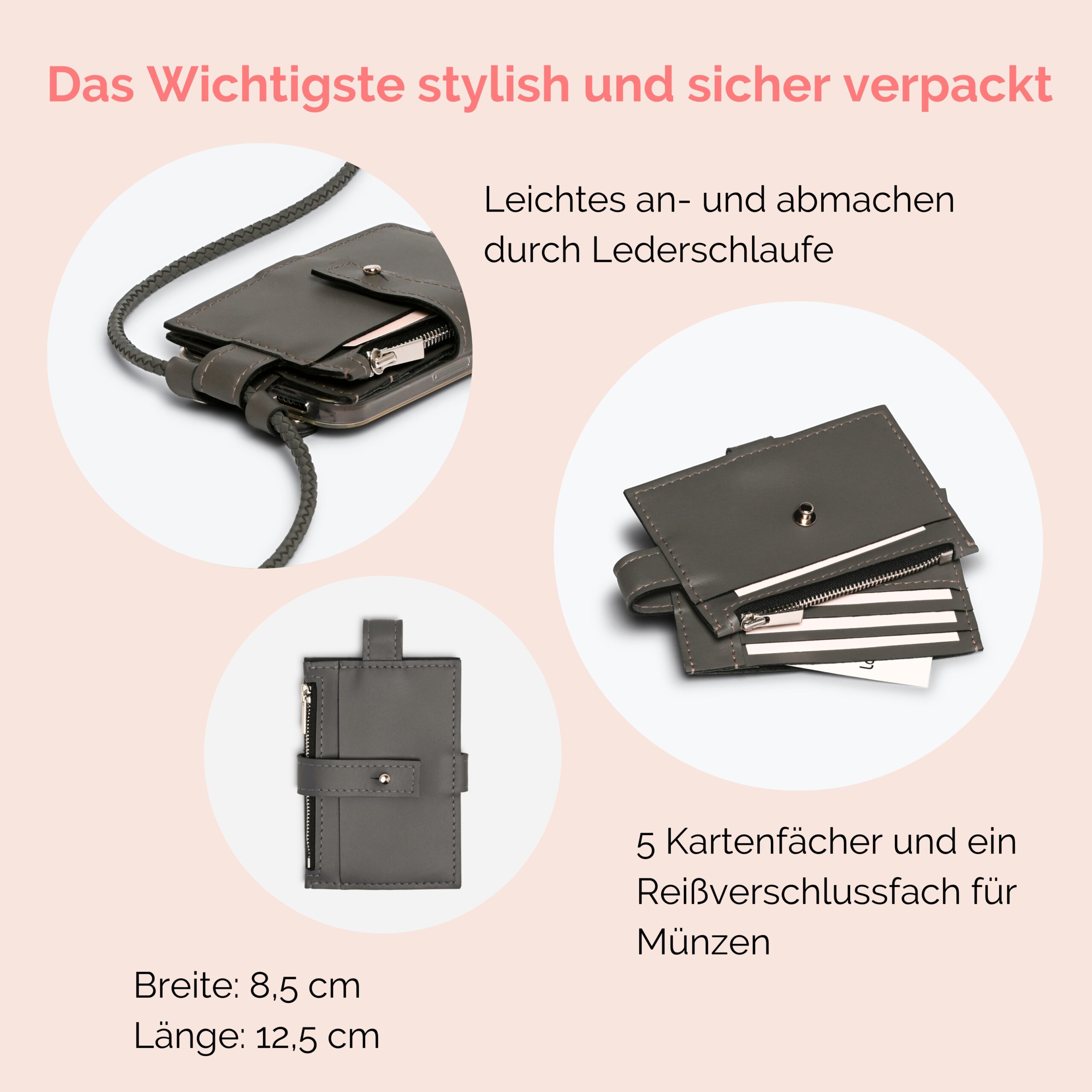 Anna Portemonnaie zum anhängen Lapàporter in grau