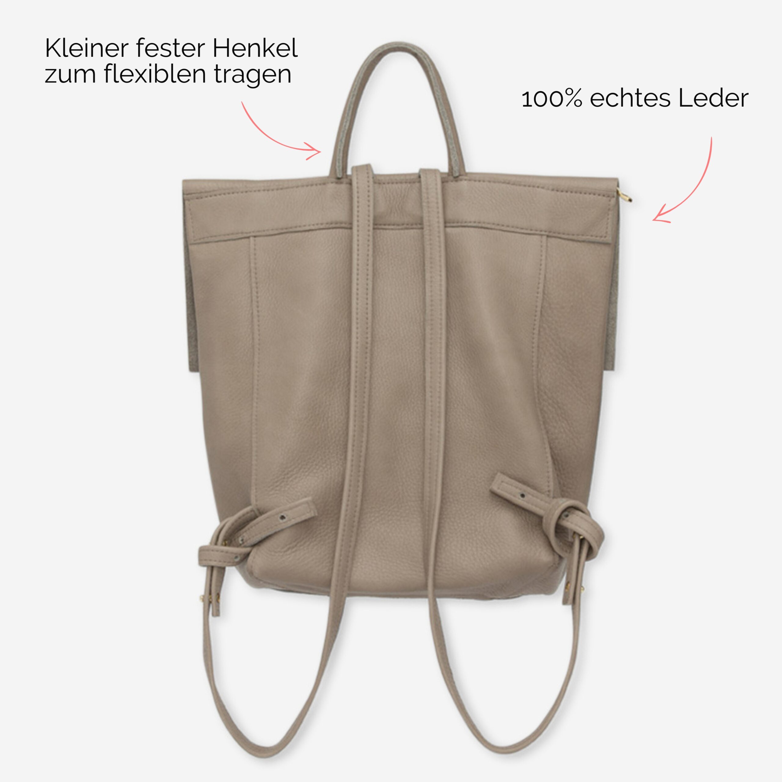 Rebekka Rucksack aus echtem Leder für Damen in taupe Lapàporter