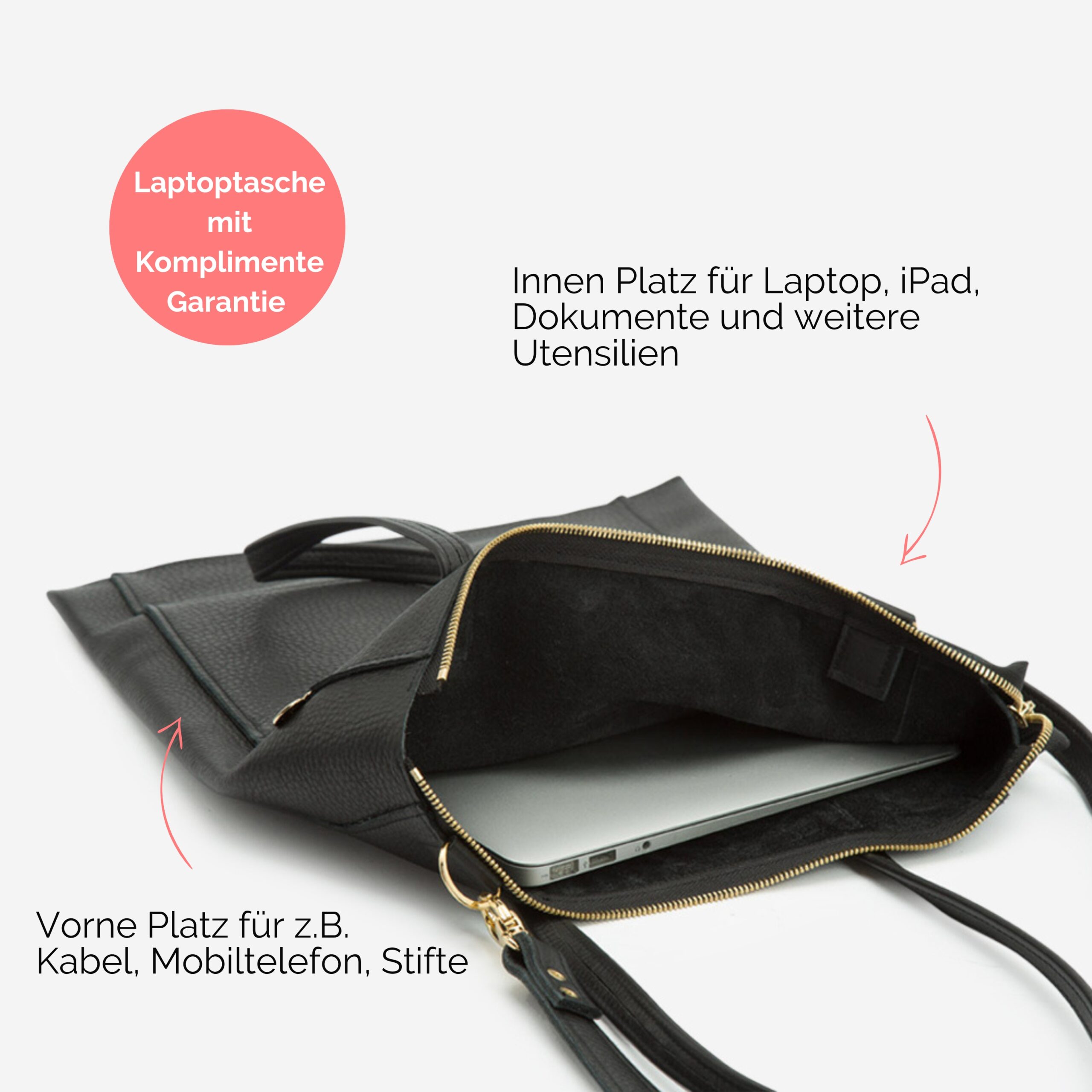Laptoptasche aus Leder Tamara in schwarz