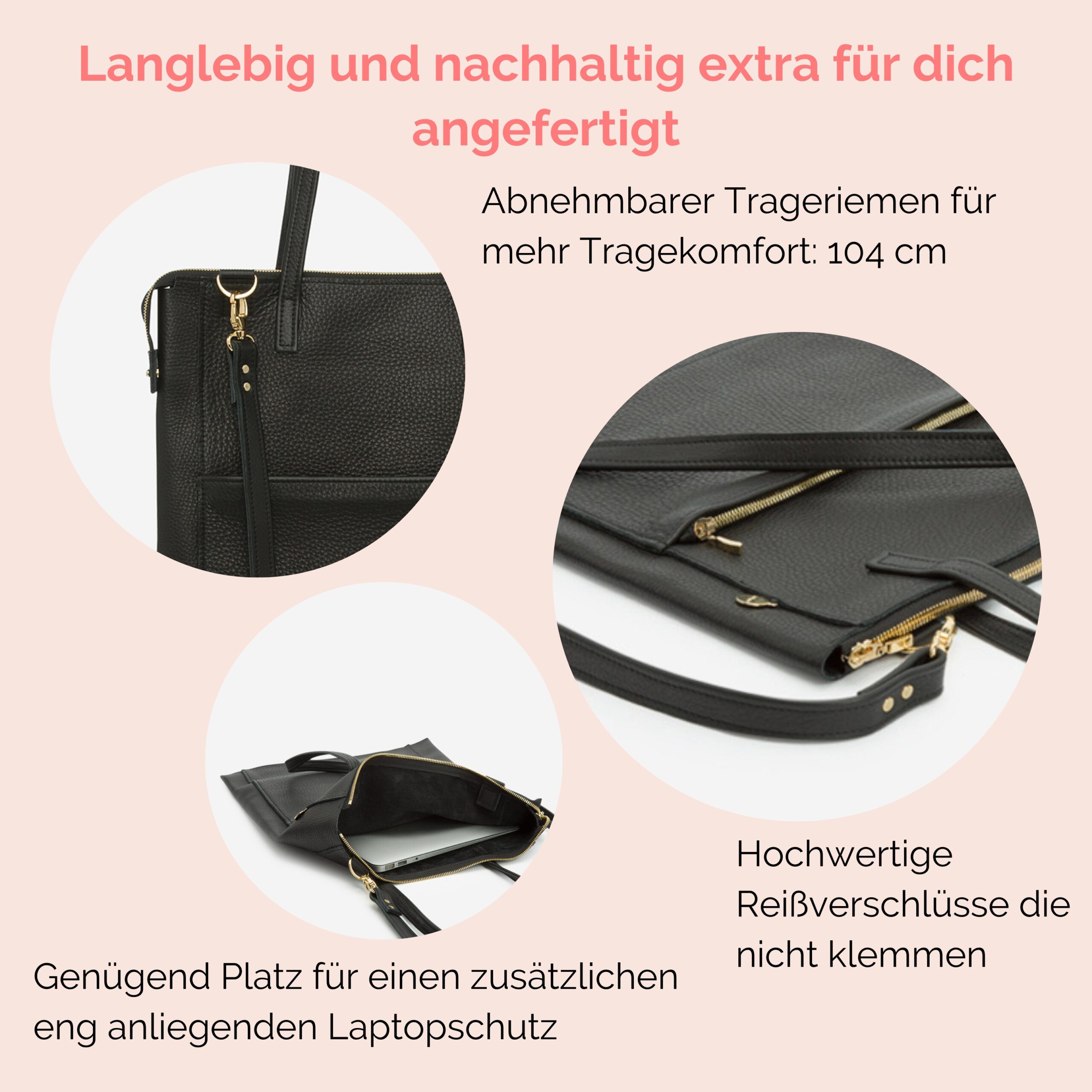Laptoptasche aus Leder Tamara in schwarz