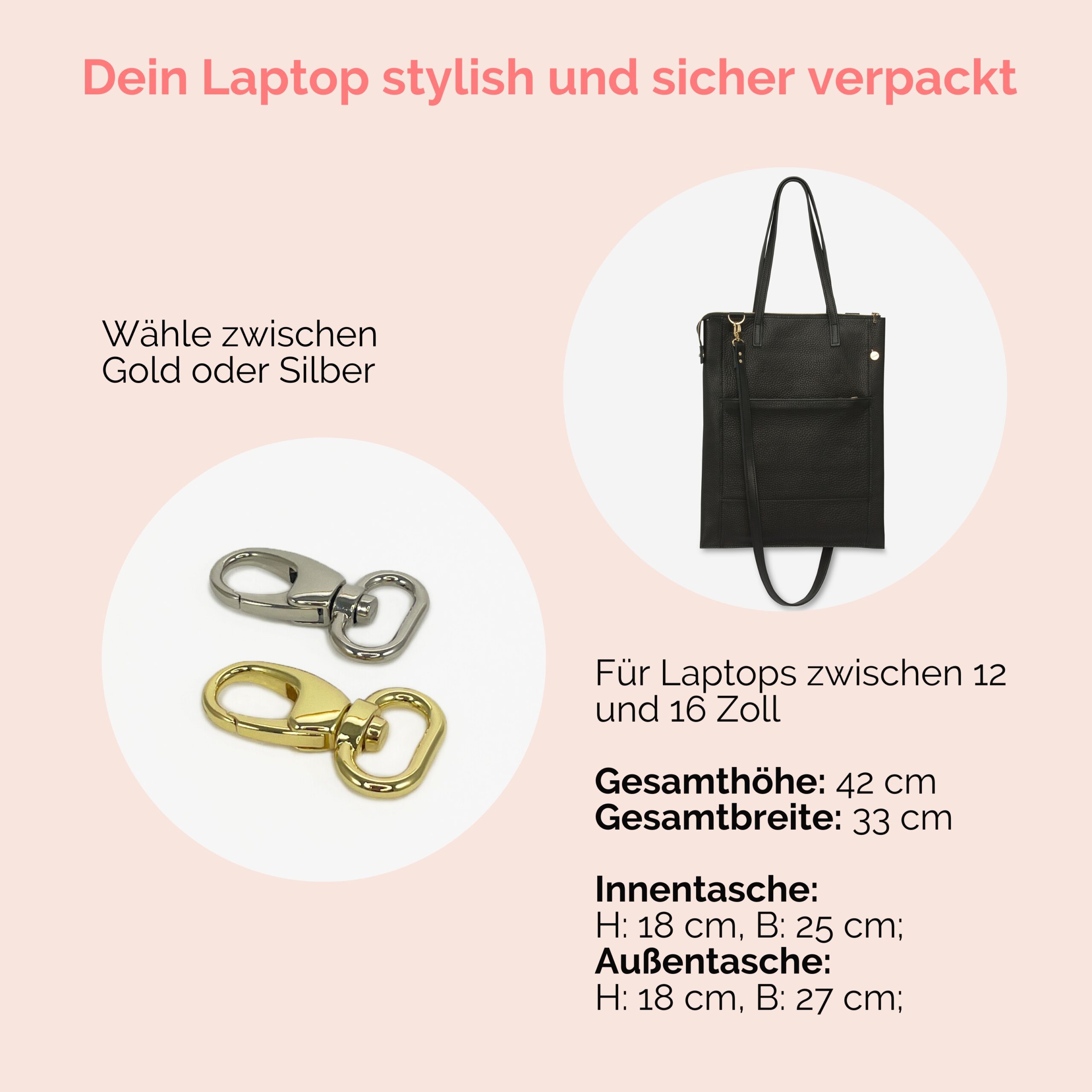 Laptoptasche aus Leder Tamara in schwarz
