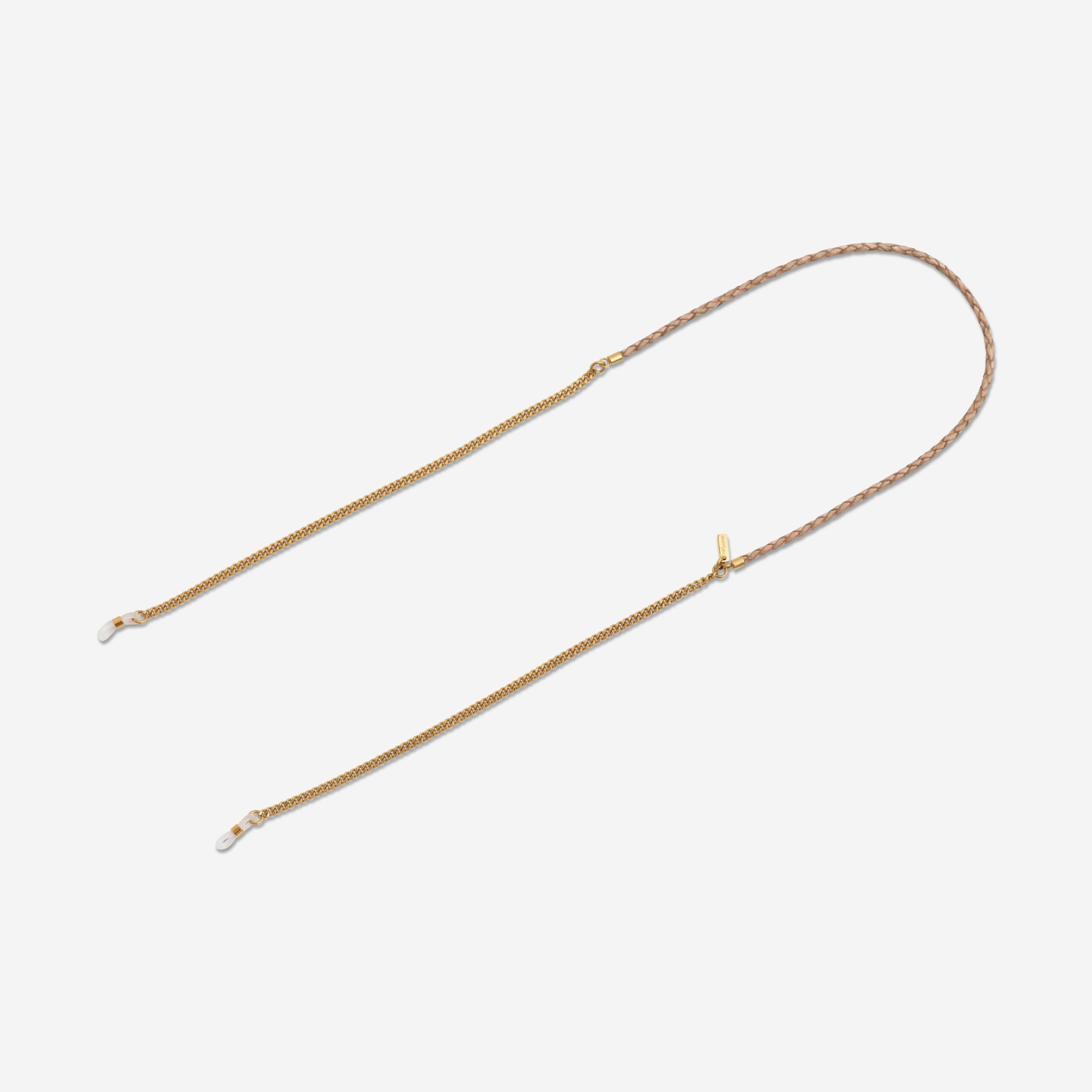 Brillenkette aus echtem Leder mit Edelstahlkette in natur Vivian Lapàporter