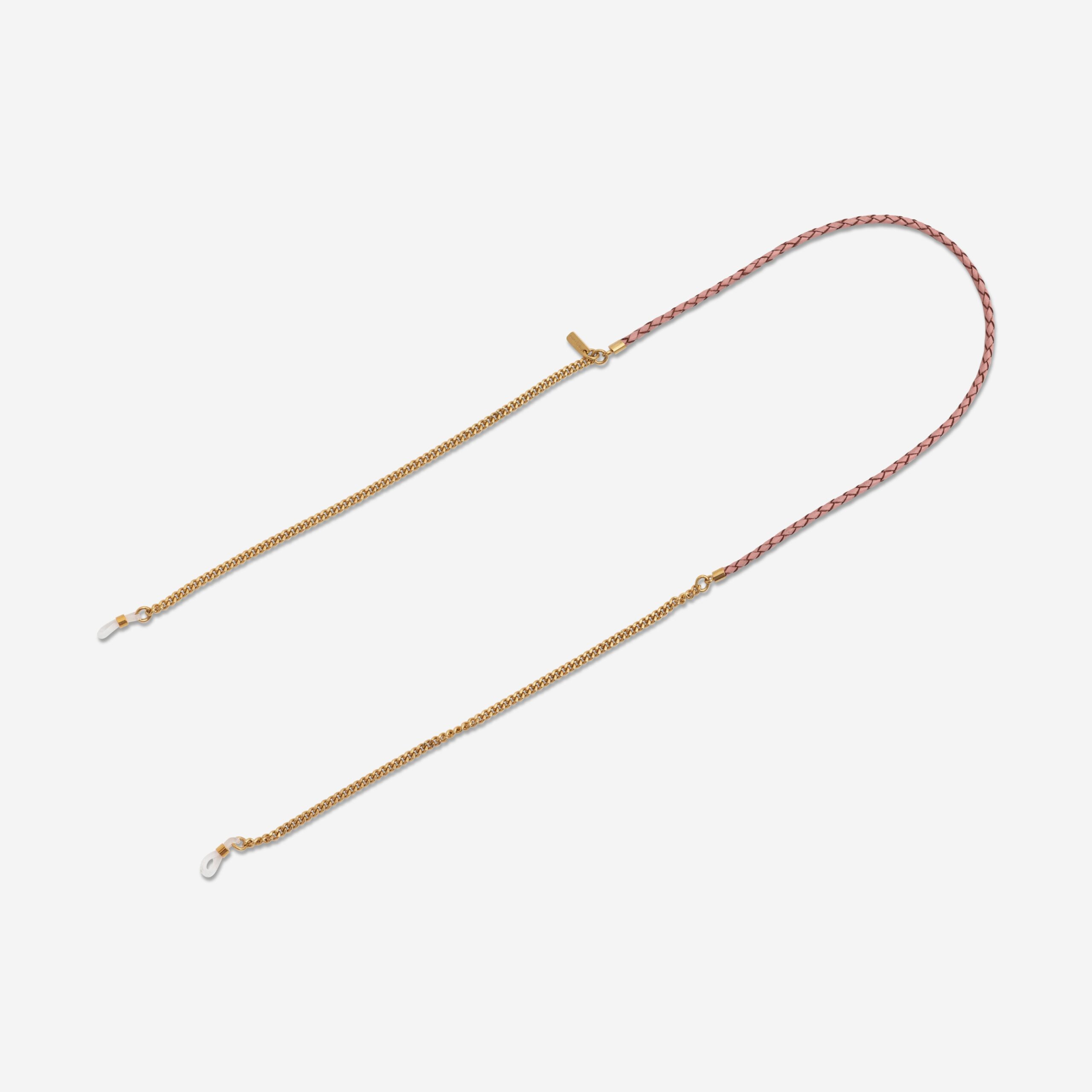 Brillenkette aus echtem Leder mit Edelstahlkette in rosé Vivian Lapàporter