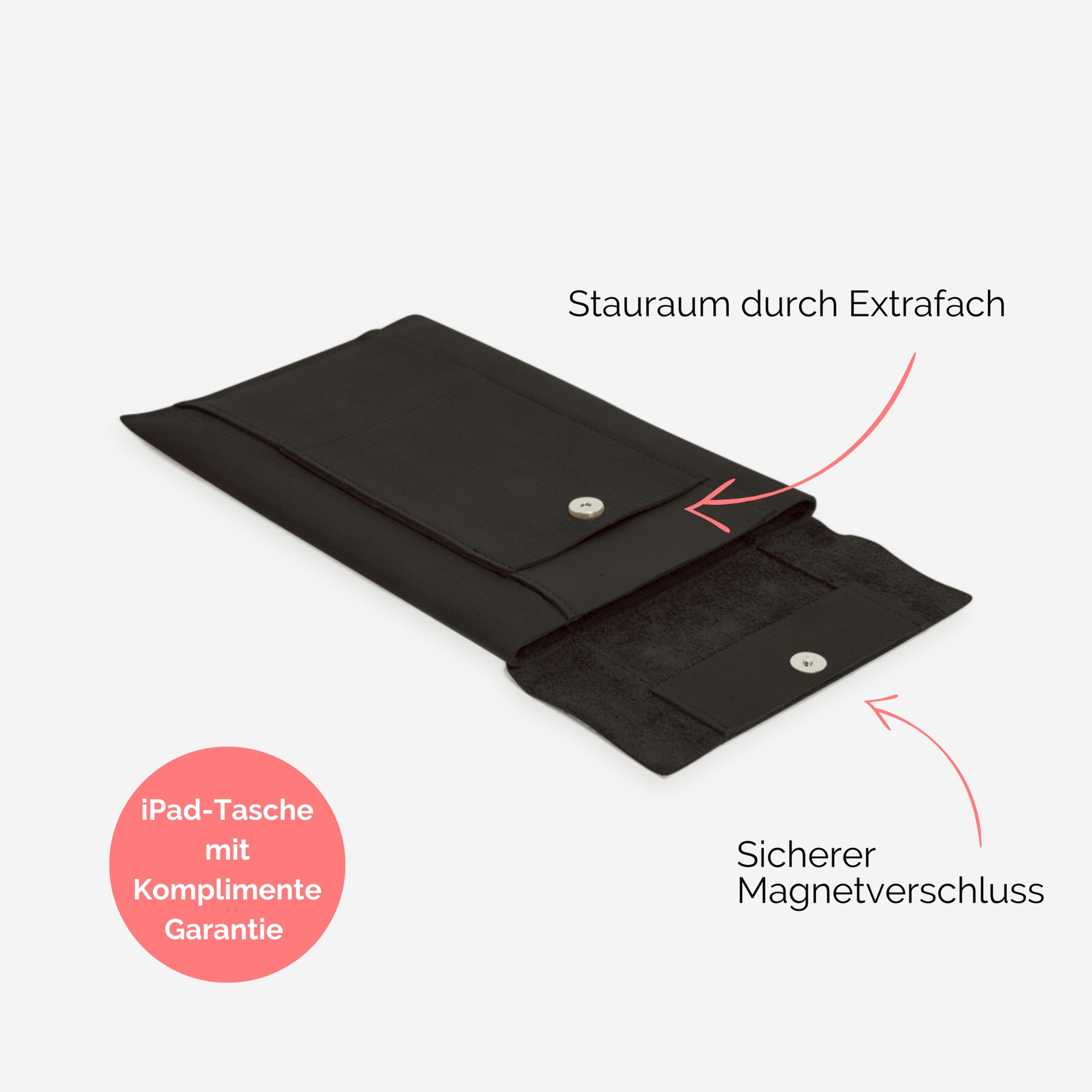 Jacky iPad Tasche aus echtem Leder Lapàporter in schwarz
