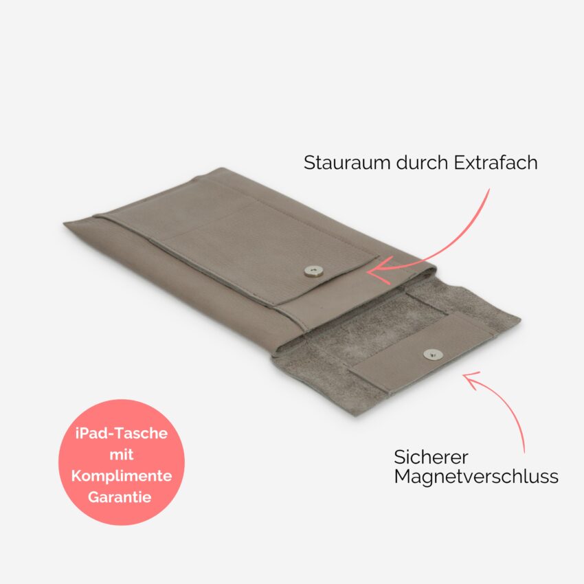 Jacky iPad Tasche aus echtem Leder Lapàporter in taupe