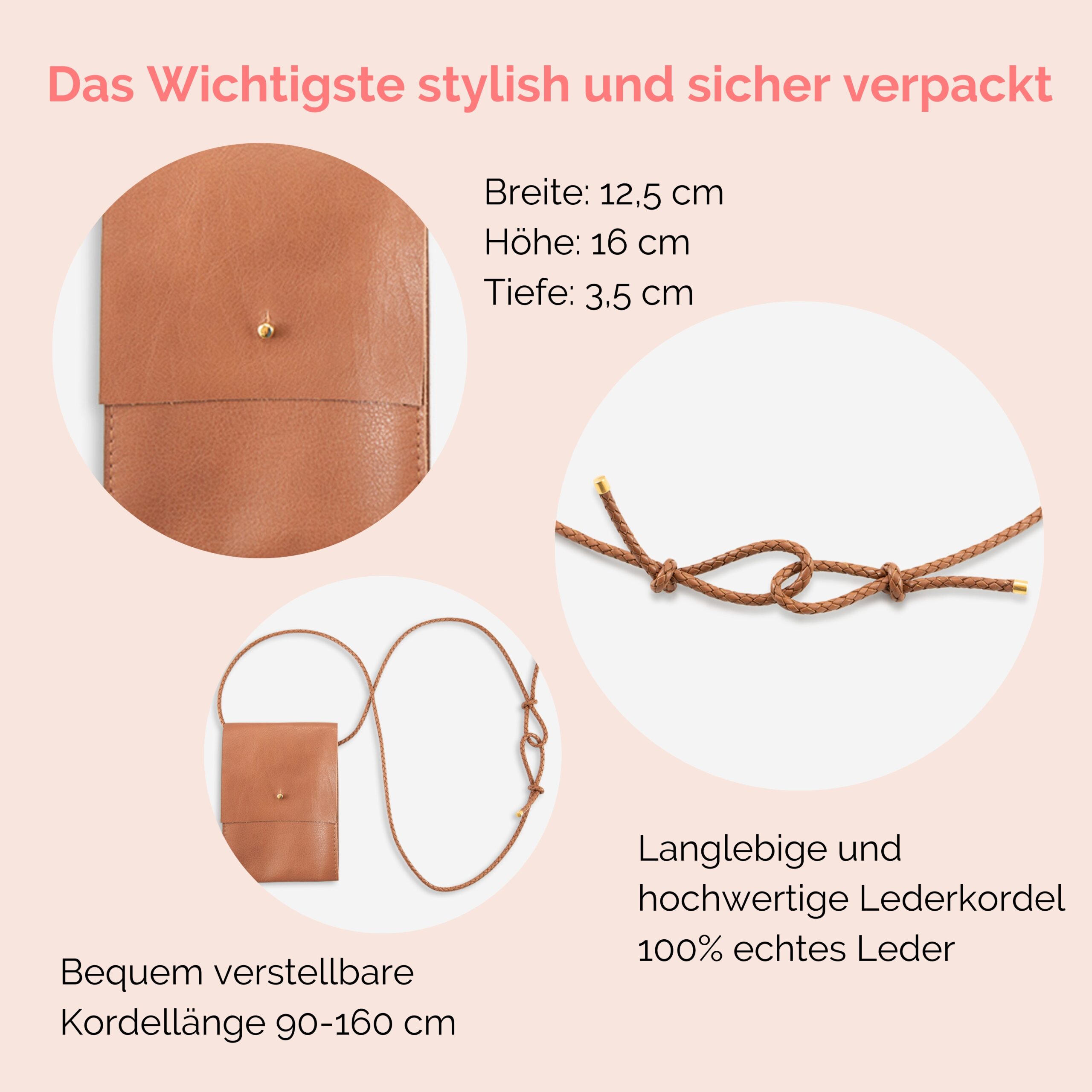 Jazz kleine Umhängetasche aus echtem Leder in cognac Lapàporter