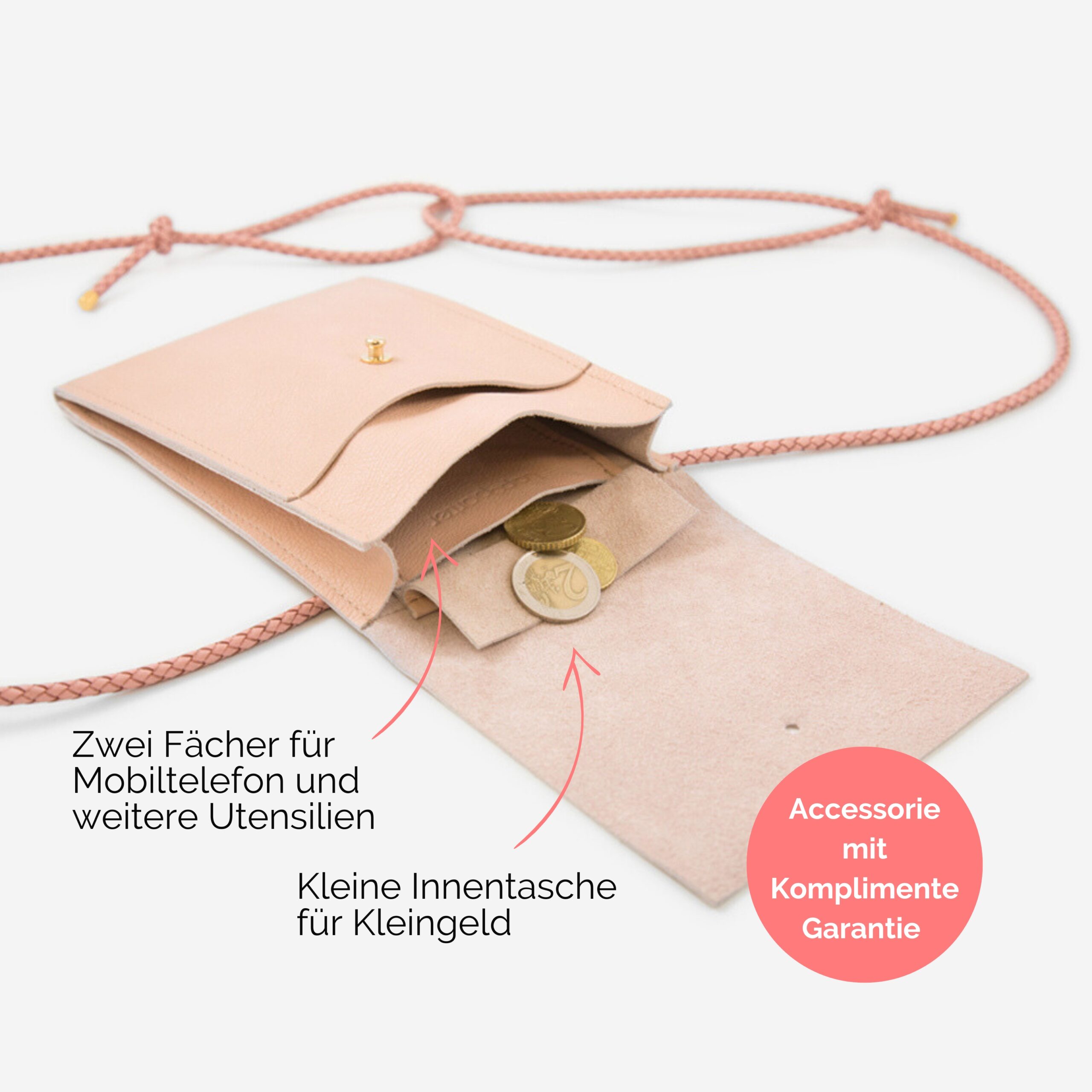 Jazz kleine Umhängetasche aus echtem Leder in rosé Lapàporter