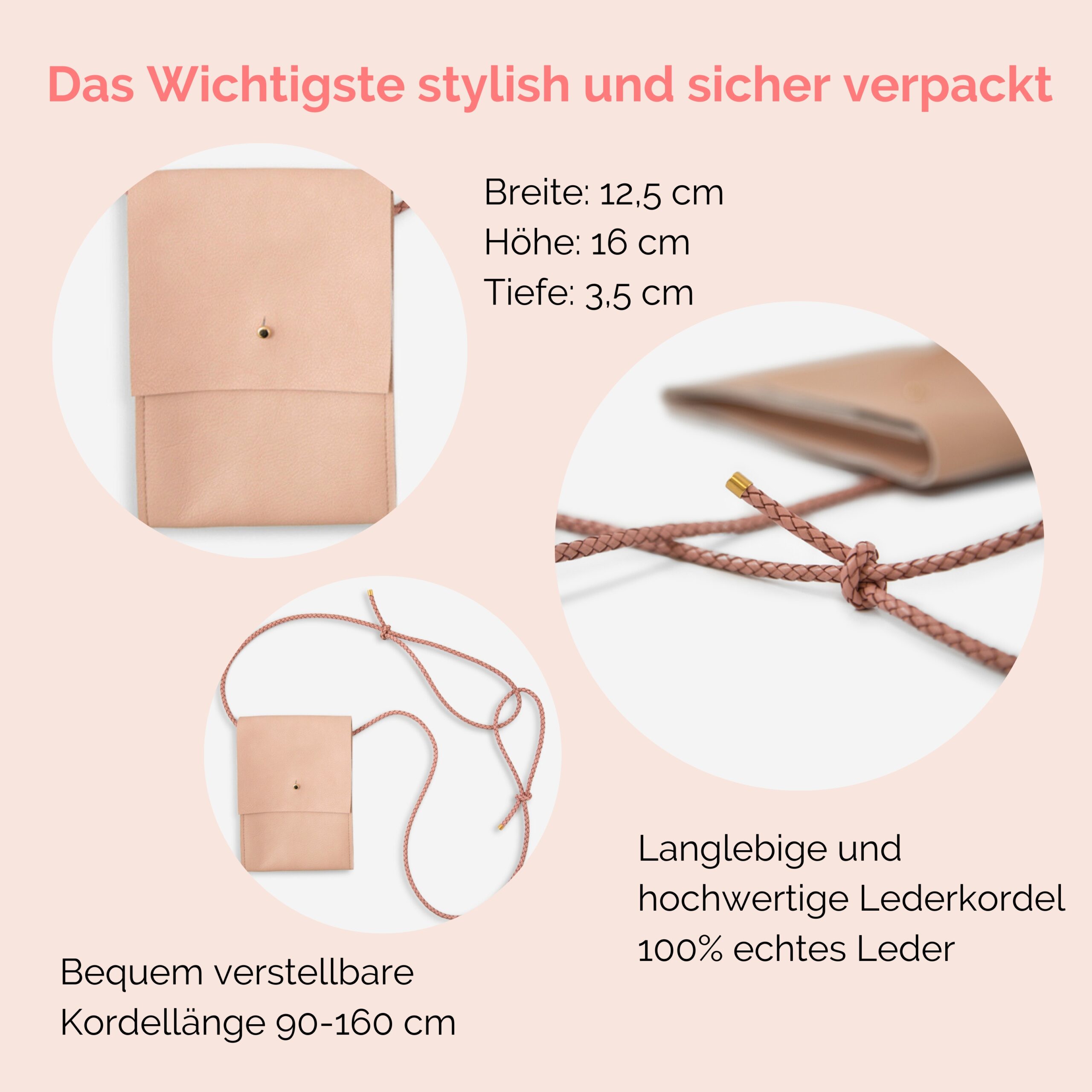 Jazz kleine Umhängetasche aus echtem Leder in rosé Lapàporter