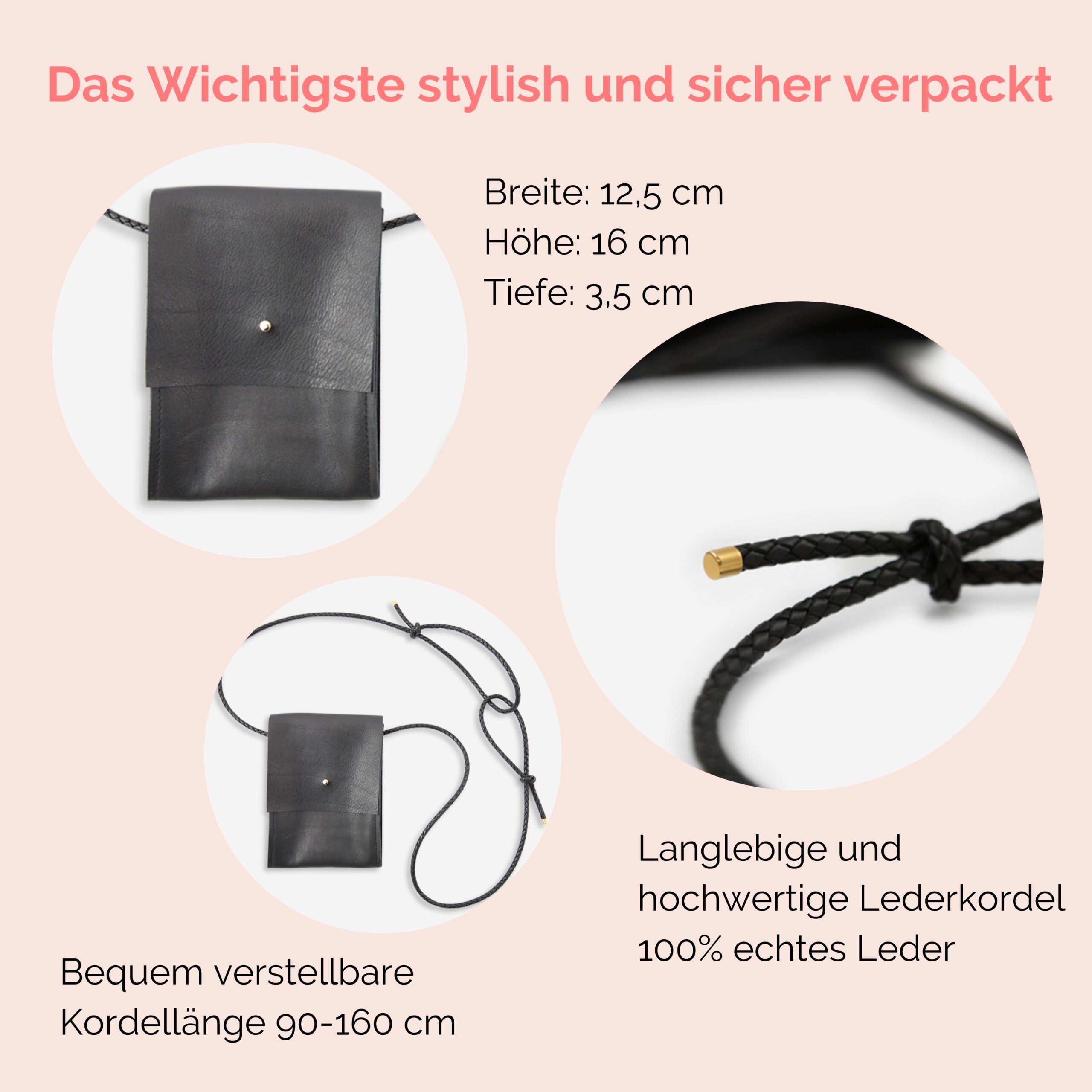 Jazz kleine Umhängetasche aus echtem Leder in schwarz Lapàporter