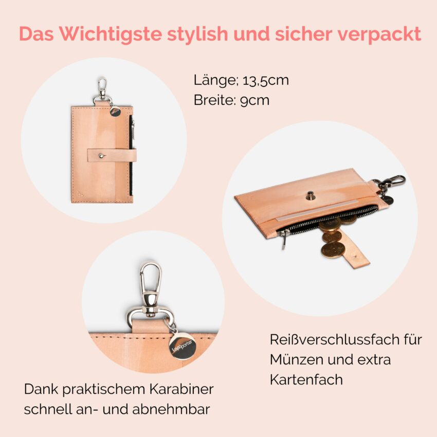 Portemonnaie mit Karabiner zum anhängen an Handykette