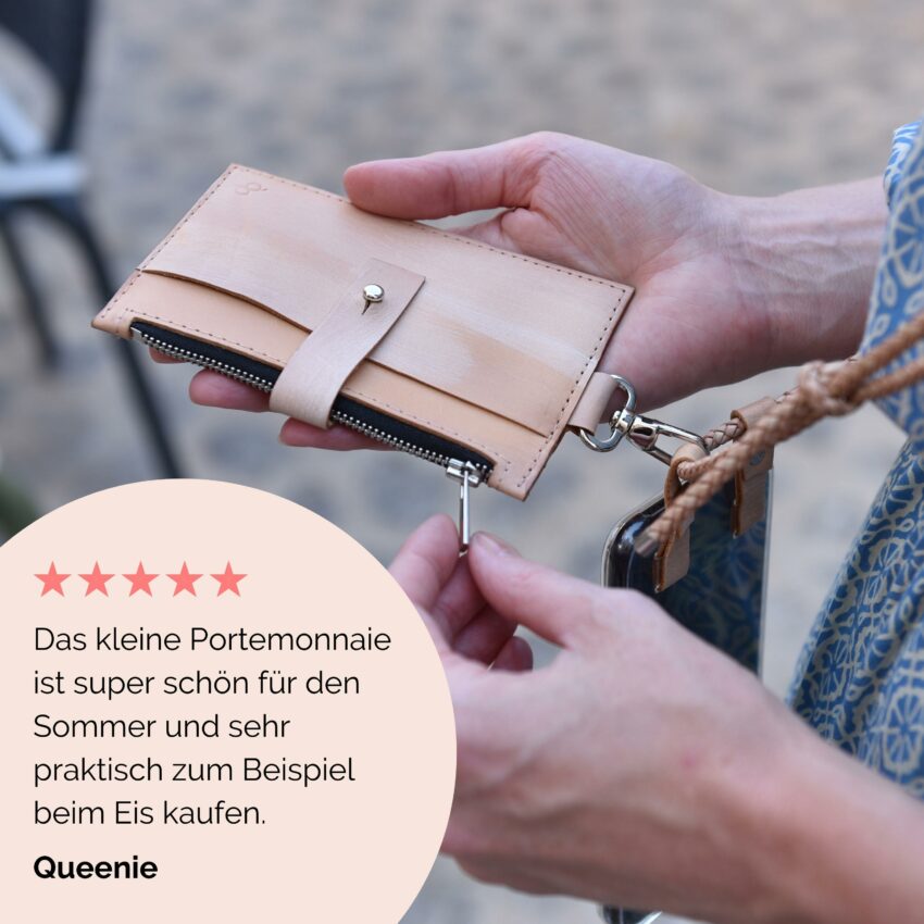 Portemonnaie mit Karabiner zum anhängen an Handykette
