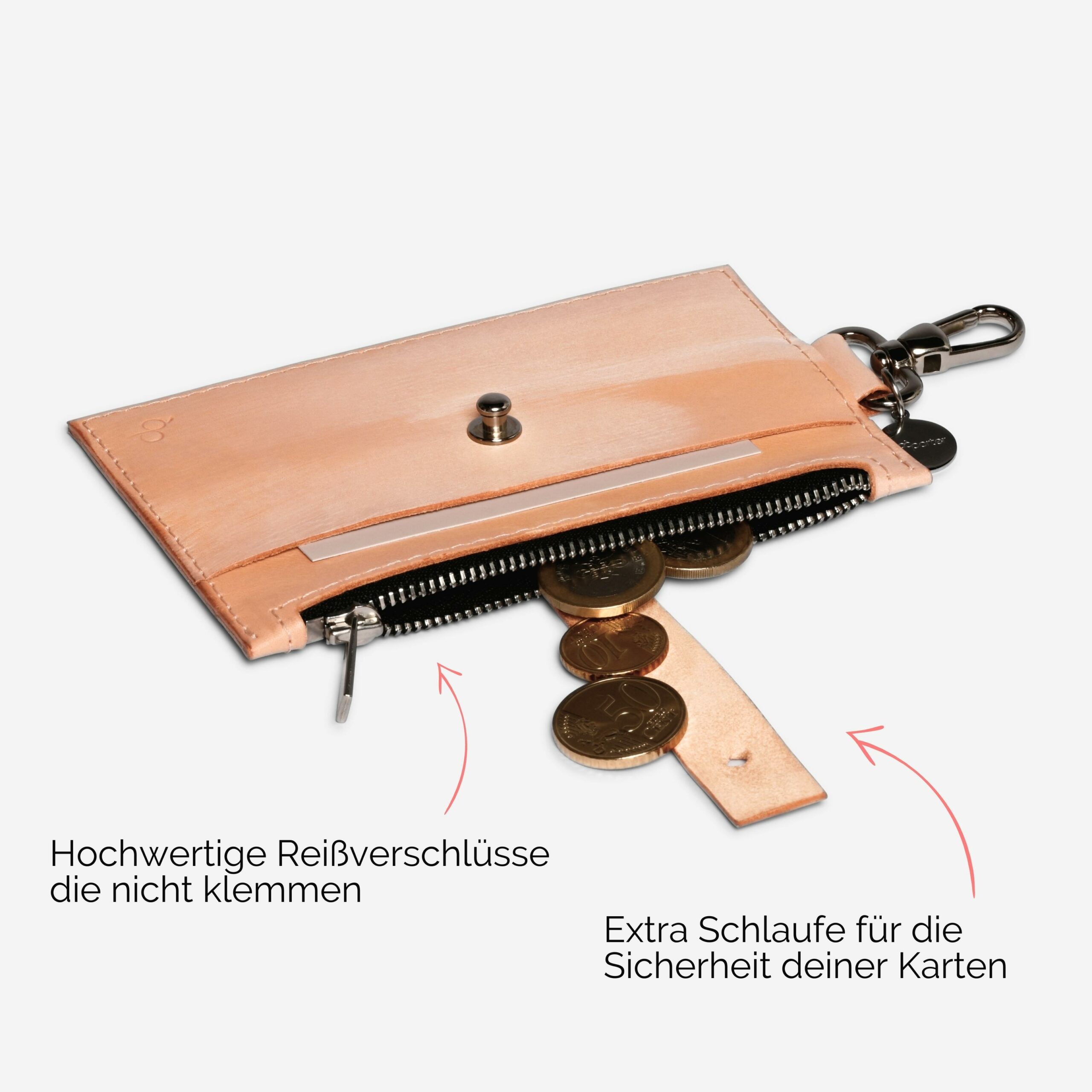 Portemonnaie mit Karabiner zum anhängen an Handykette