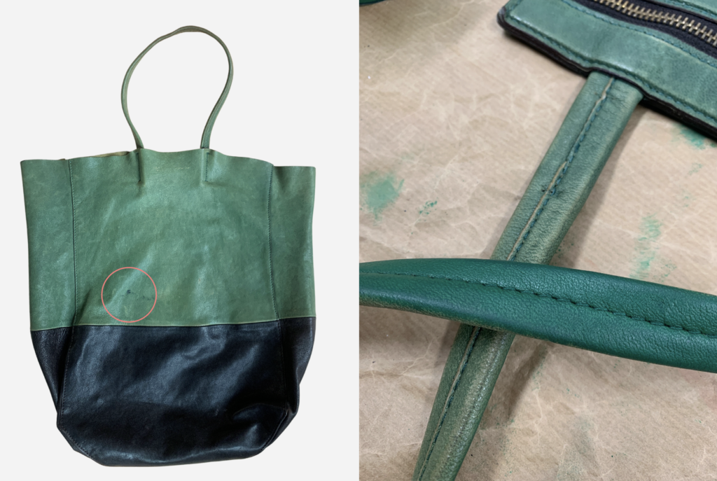 Ledertasche mit Fleck Reparatur