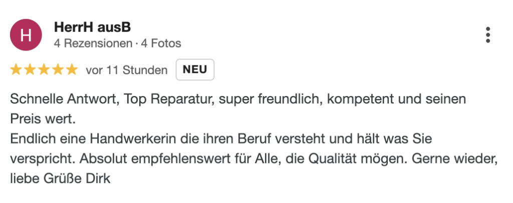 google rezenssion zur Lederreparatur Aktentasche