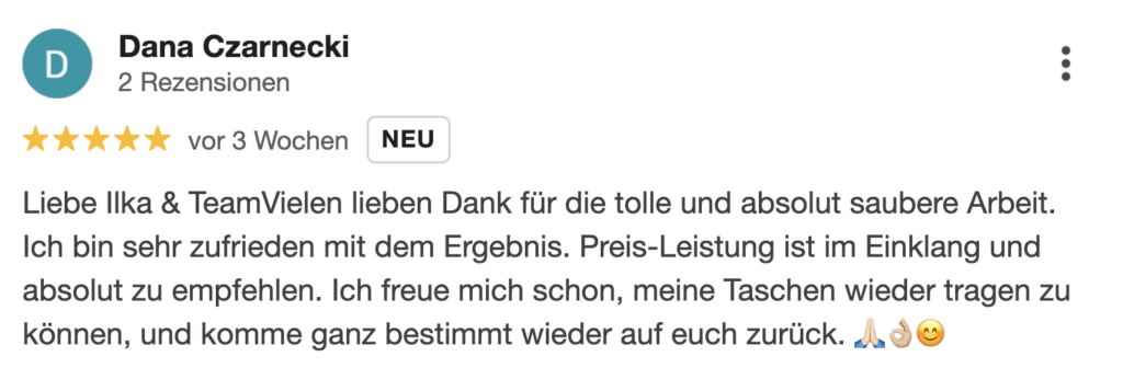 google rezenssion zur Lederreparatur Louis Vuitton Tasche