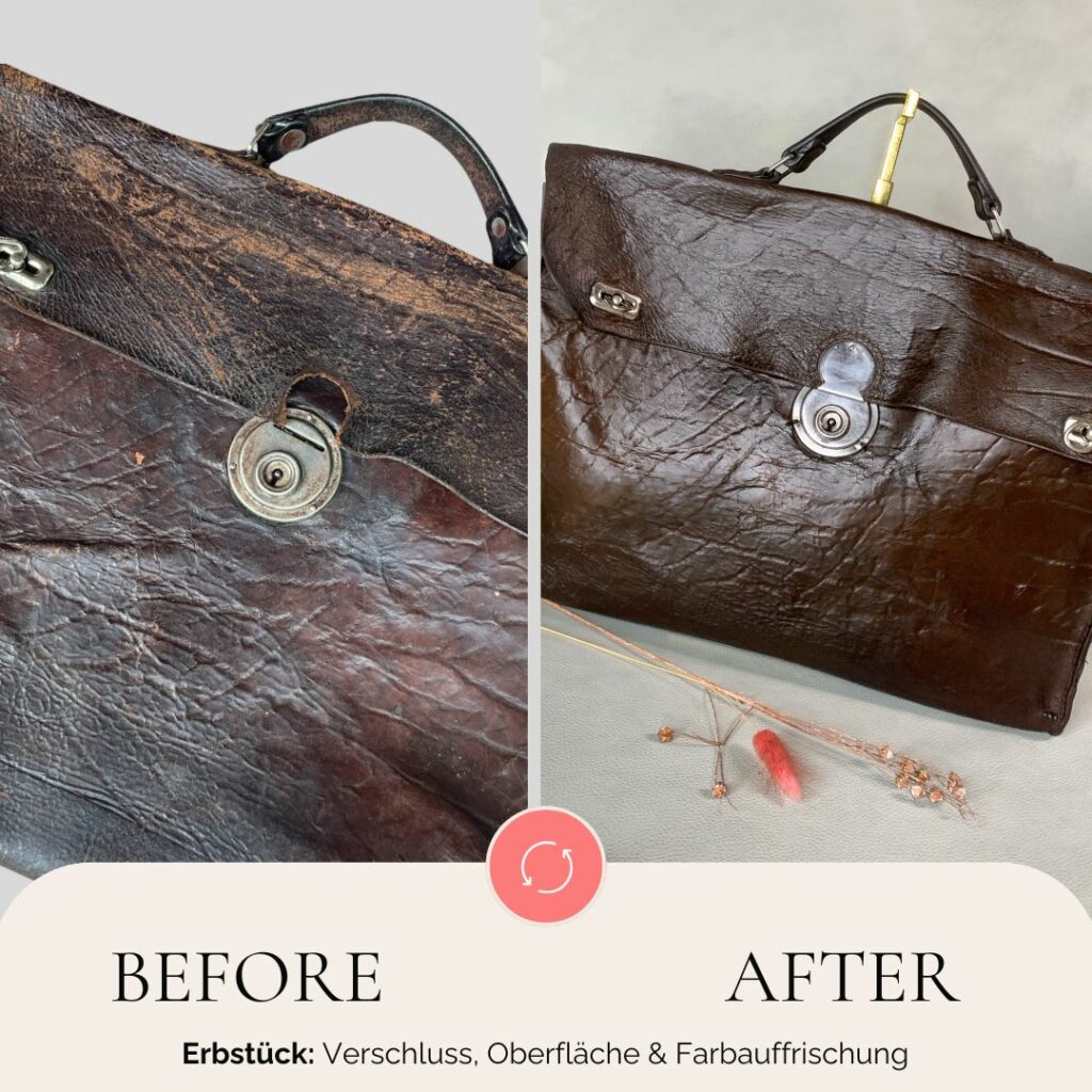vorher nachher erbstück ledertasche reparatur
