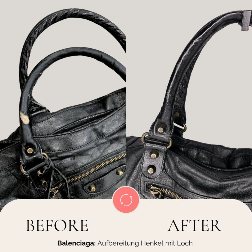 vorher nachher balenciaga ledertasche reparatur