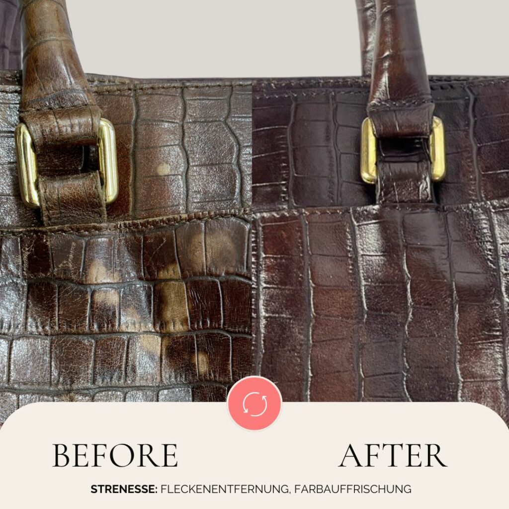 vorher nachher ledertasche fleck reparatur