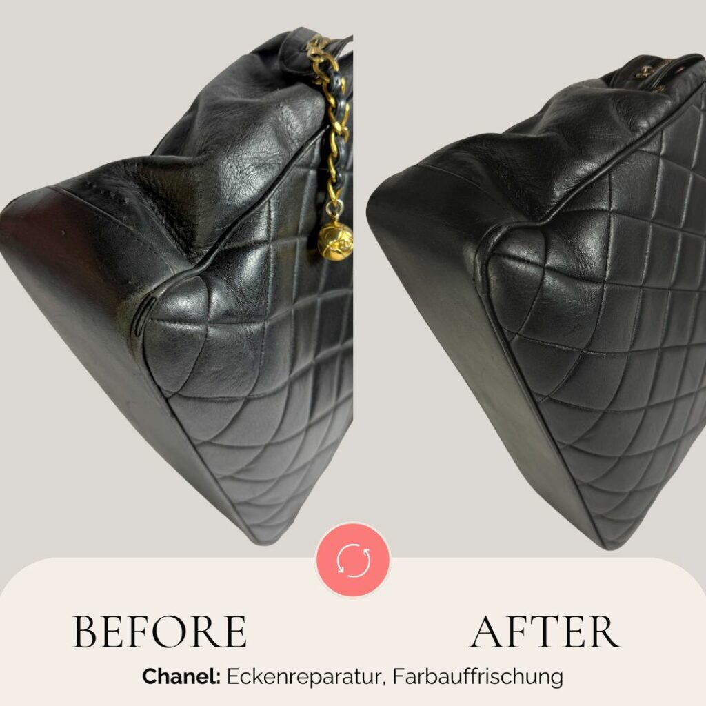 Chanel Tasche Reparatur Farbauffrischung Eckenrestauration