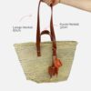 Korbtasche oder Strandtasche mit Lederhenkeln Korbtasche oder Strandtasche mit Lederhenkeln und Lederblühten