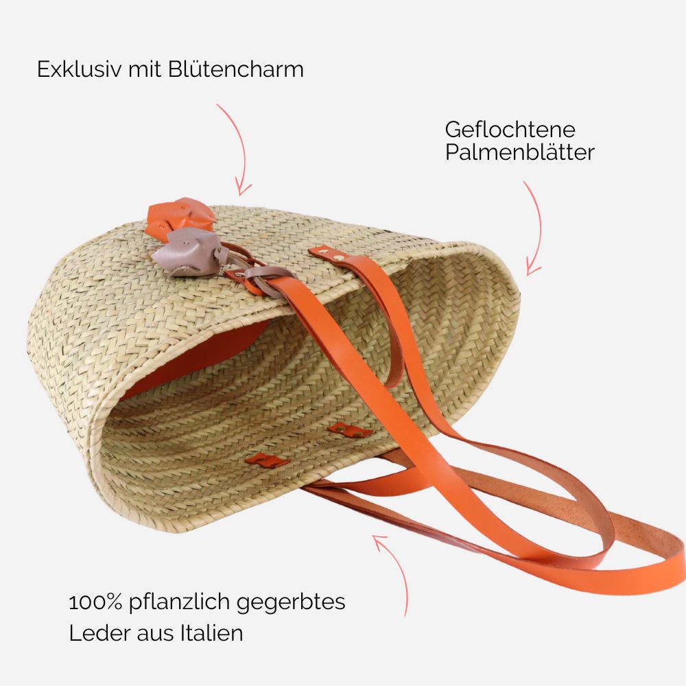 Korbtasche oder Strandtasche mit Lederhenkeln
