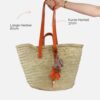Korbtasche oder Strandtasche mit Lederhenkeln Korbtasche oder Strandtasche mit Lederhenkeln und Lederblühten