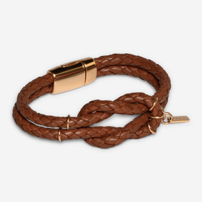 Knoten-Lederarmband in geflochtenem Leder cognac