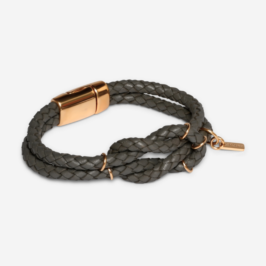 Knoten-Lederarmband in geflochtenem Leder grau