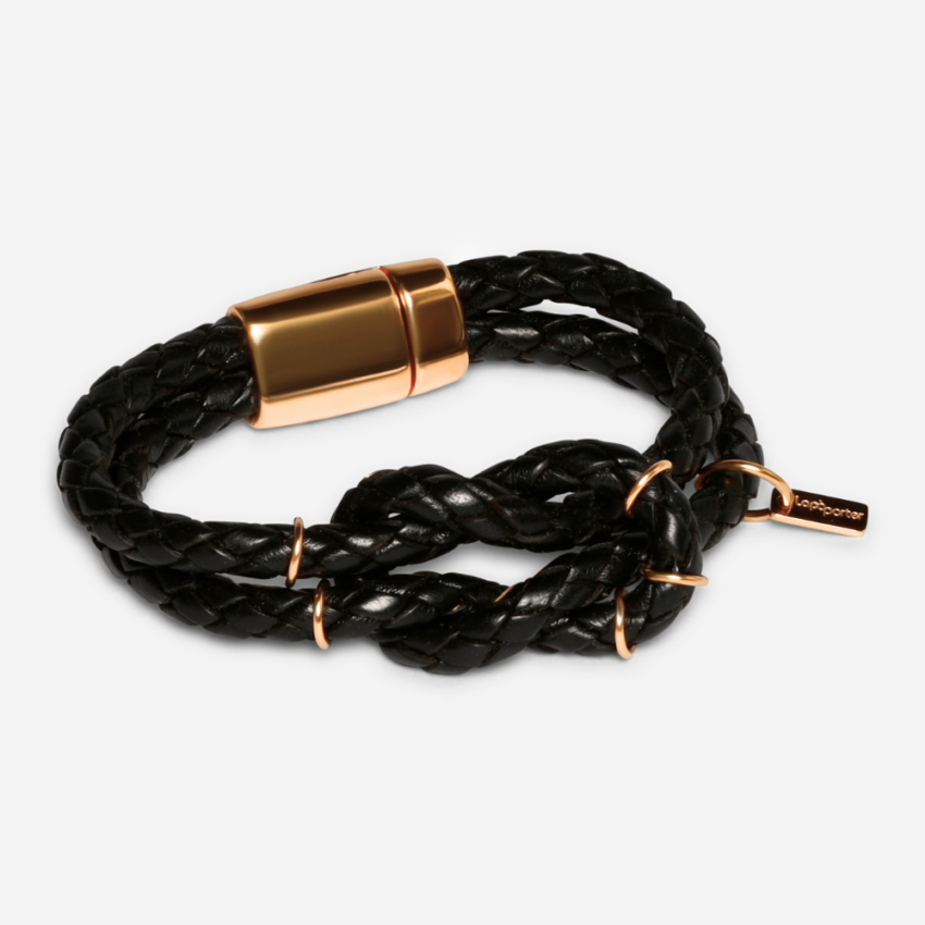 Knoten-Lederarmband in geflochtenem Leder schwarz