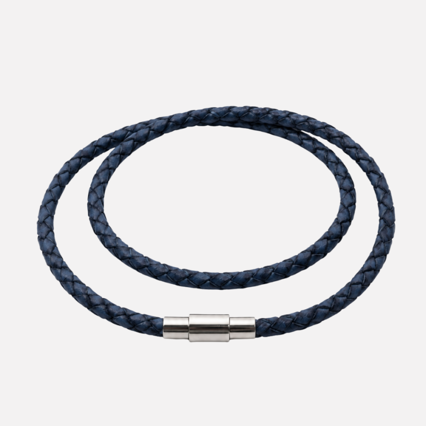 schmales Herren Lederarmband zum Wickeln blau