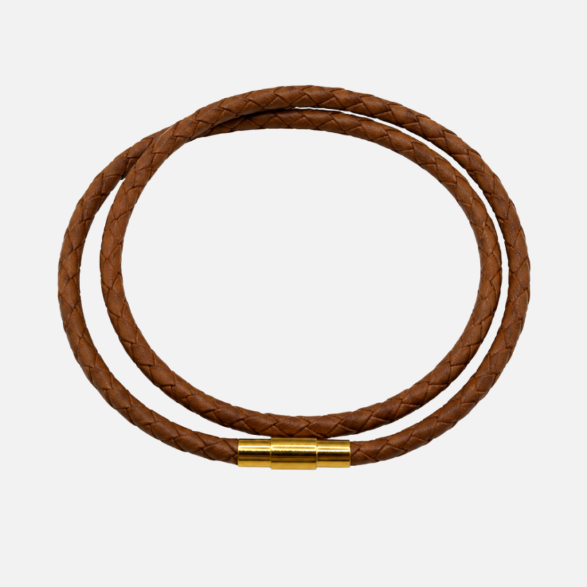 schmales Herren Lederarmband zum Wickeln Cognac/hell braun