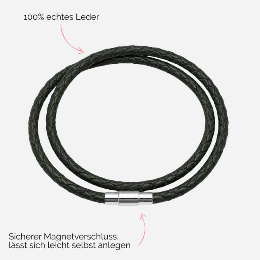 schmales Herren Lederarmband zum Wickeln dunkelgrün