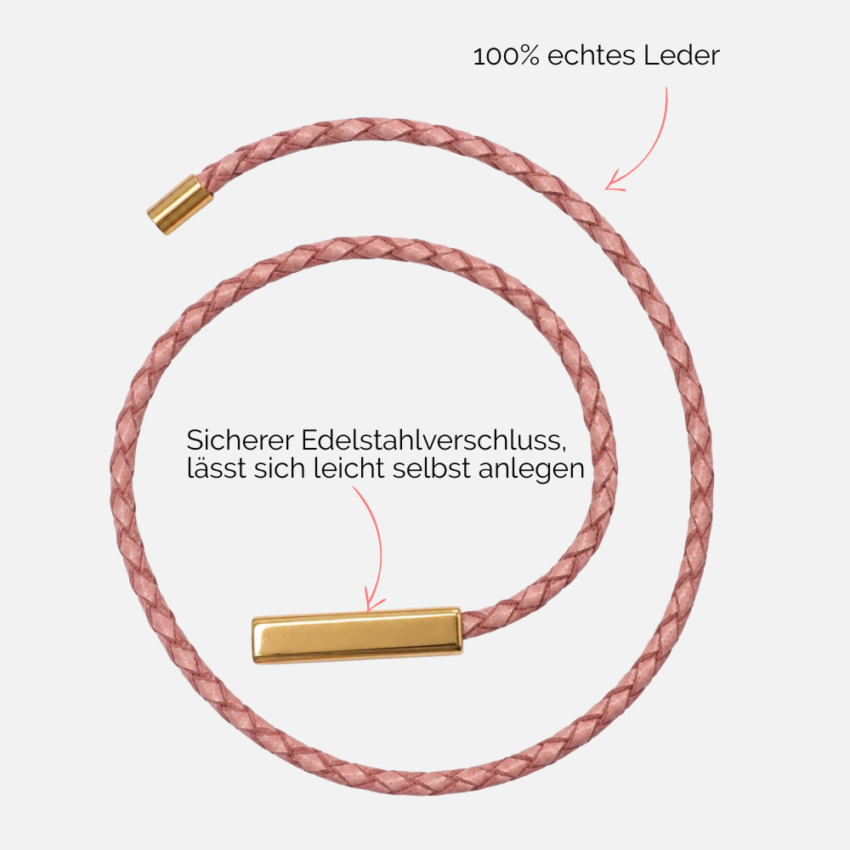 Lederarmband für Damen zum Wickeln rosa